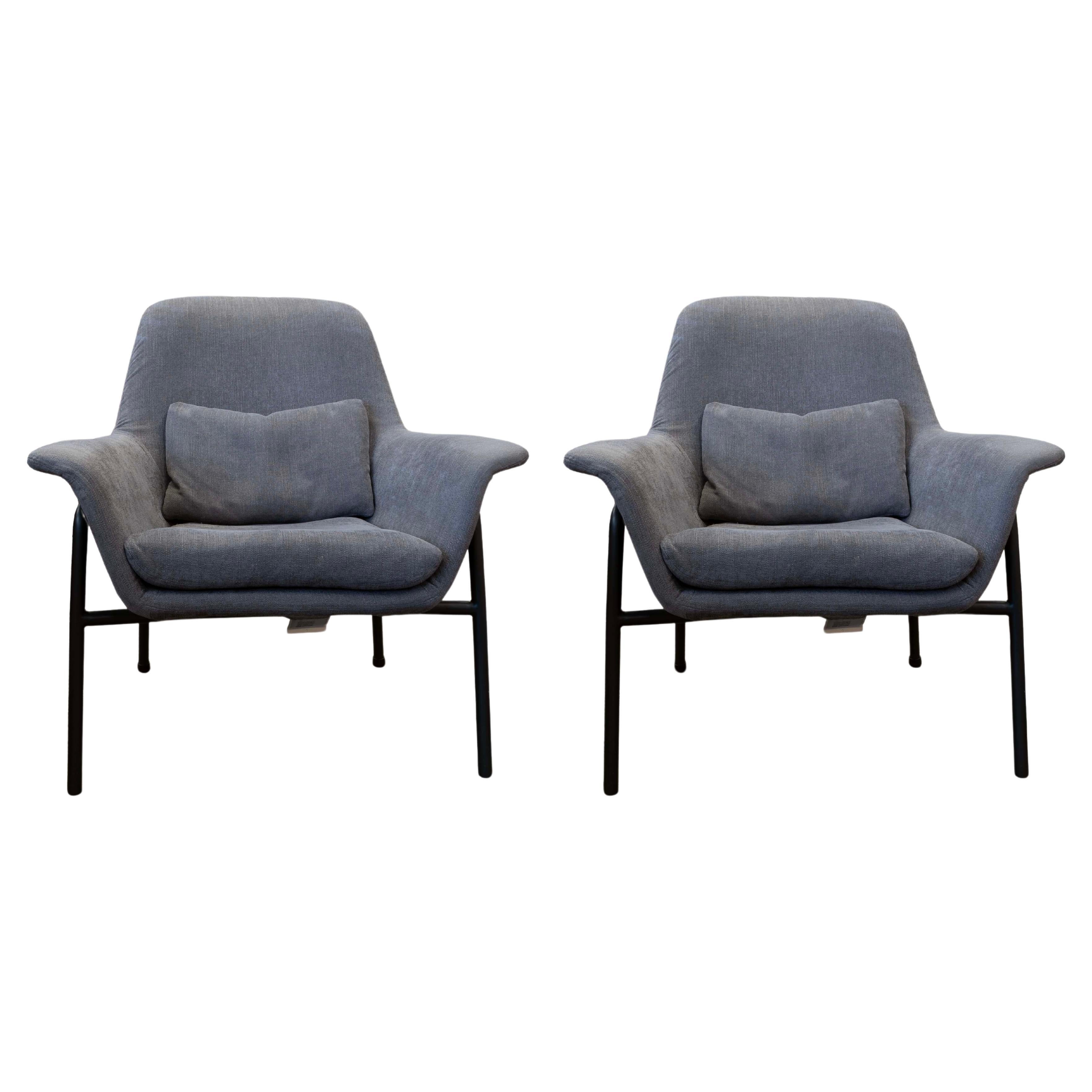 Camerich Pair Noble Grey Lounge Armchairs Vintage MCM Style Contemporary Modern For Sale