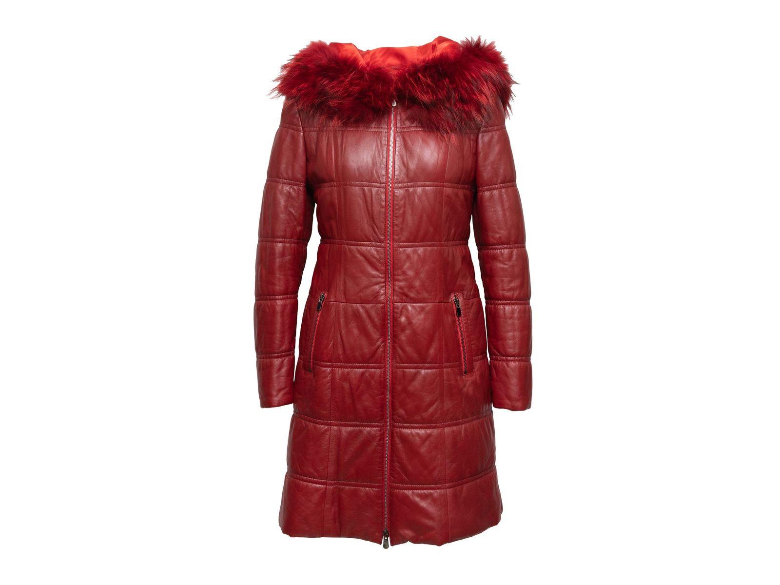 Women's Camerino Red Quilted Leather & Fur-Trimmed Coat