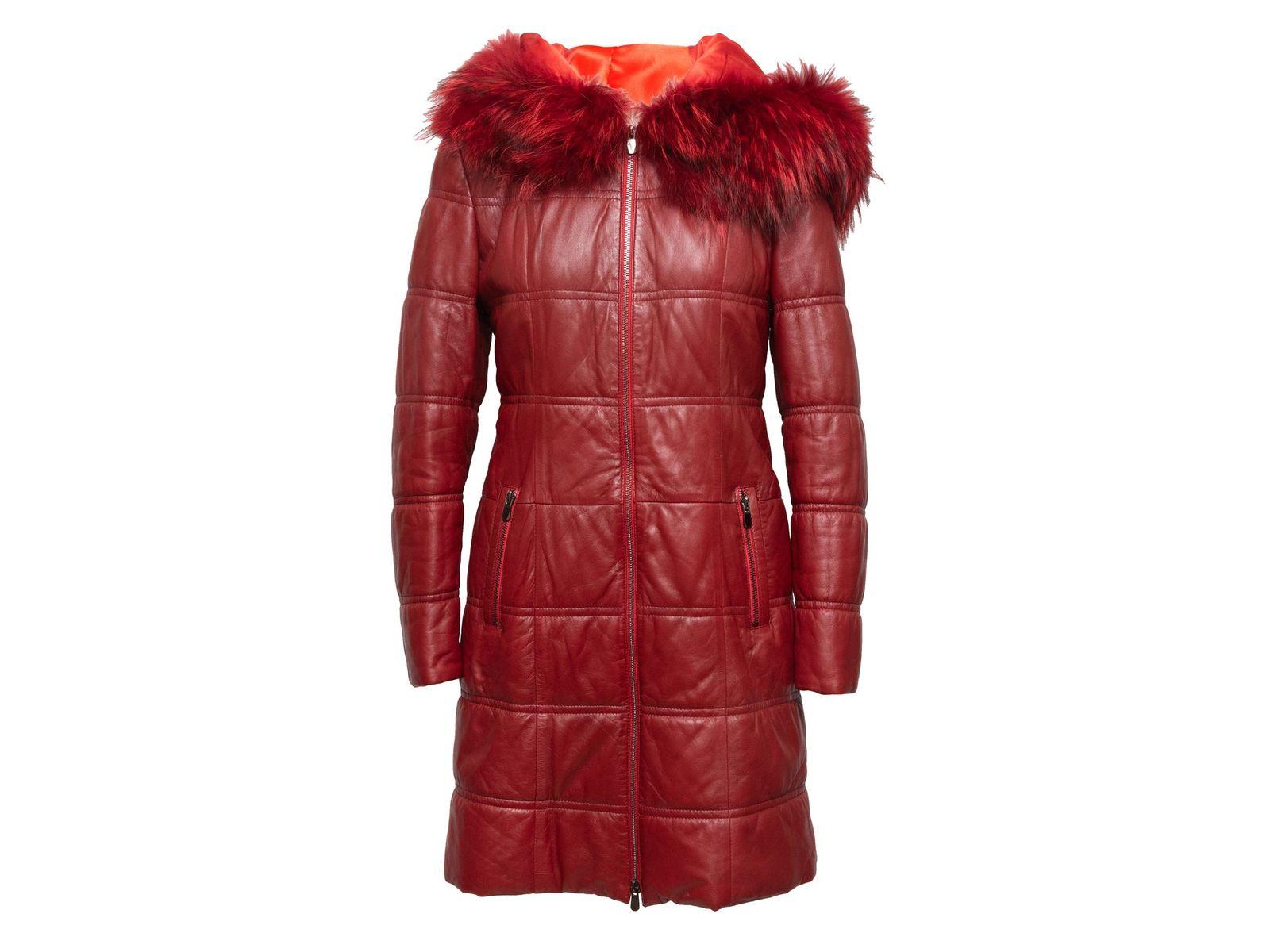 Camerino Red Quilted Leather & Fur-Trimmed Coat 1