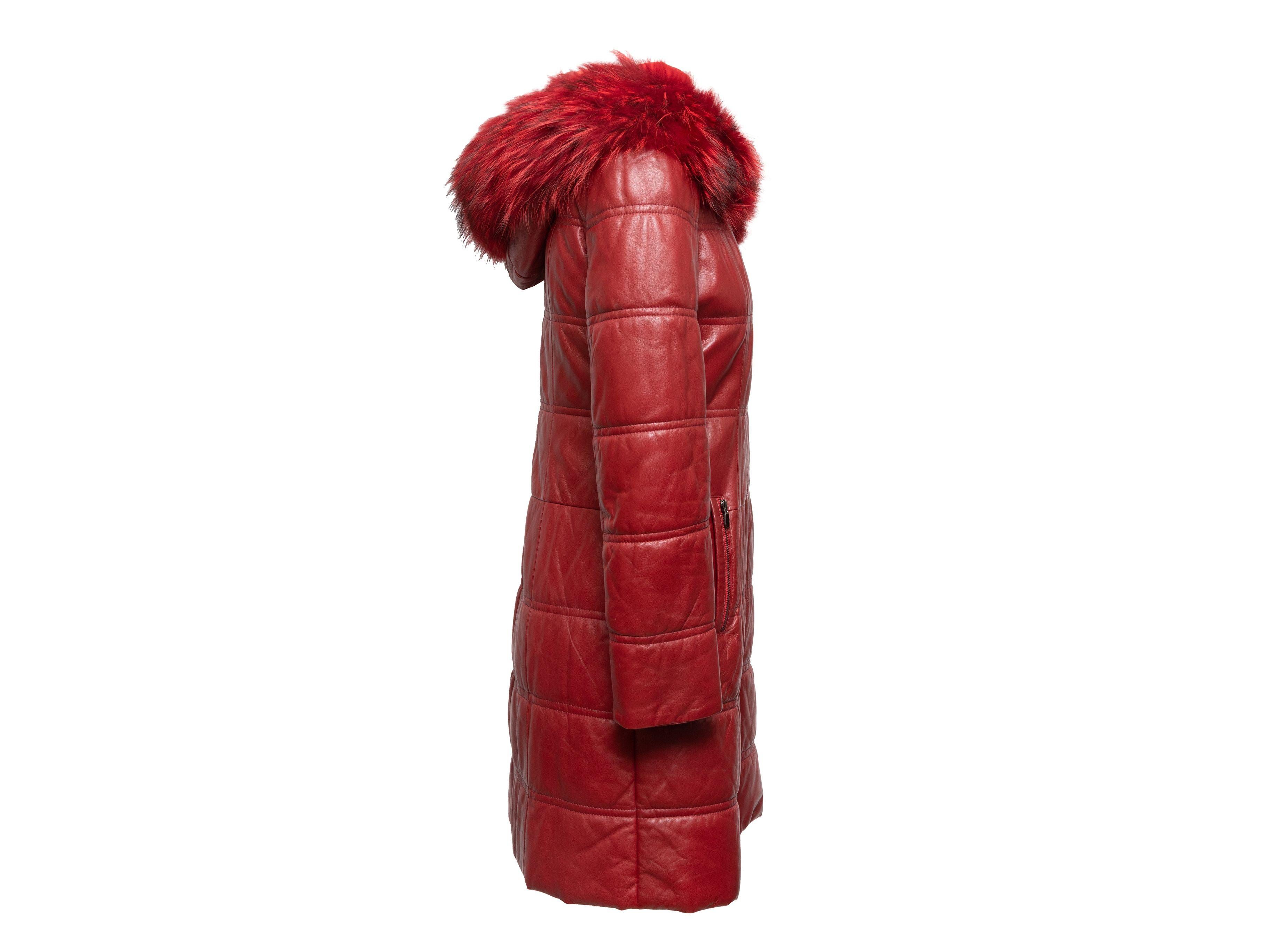 Camerino Red Quilted Leather & Fur-Trimmed Coat 2