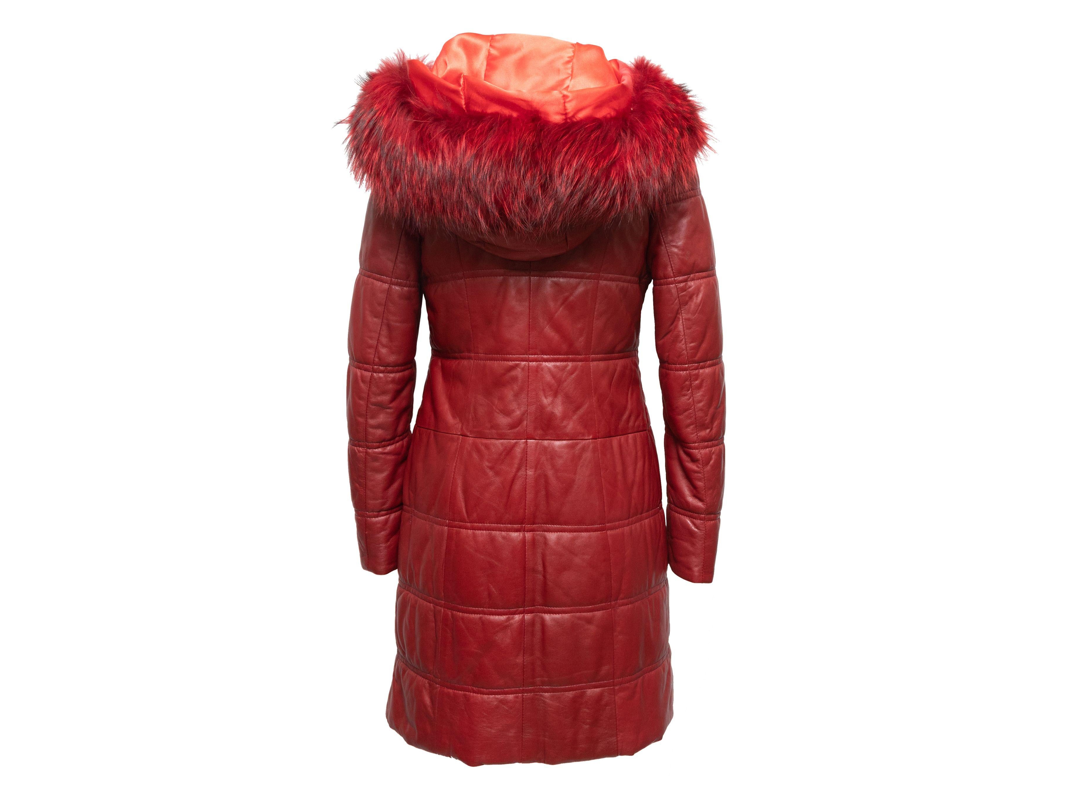 Camerino Red Quilted Leather & Fur-Trimmed Coat 3
