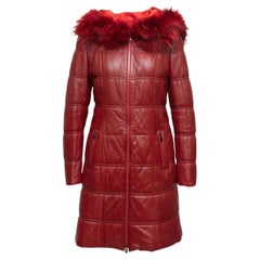 Camerino Red Quilted Leather & Fur-Trimmed Coat