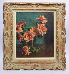 Antique American 1933 Modernist Rose Still Life Oil Painting by Cameron Burnside