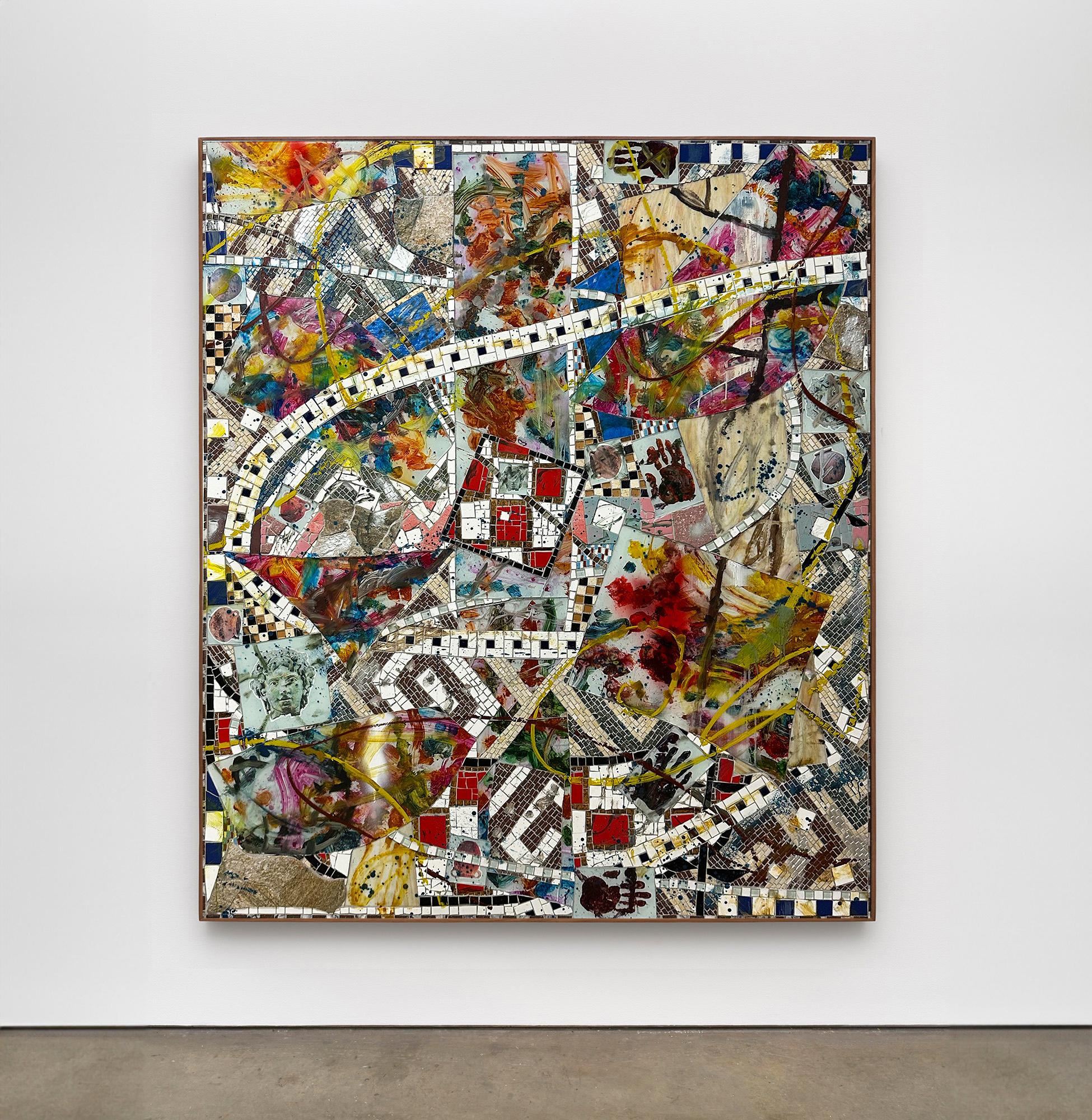 Cameron Welch’s new series titled ‘Labyrinths’, act as abstracted landscapes touching on the psychology of the current moment. Their maze-like linear structures weaving in and out of backgrounds referencing ancient Greek key patterns, called
