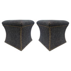 Cami Stools or Ottomans Upholstered with Nail Head Trim, Pair