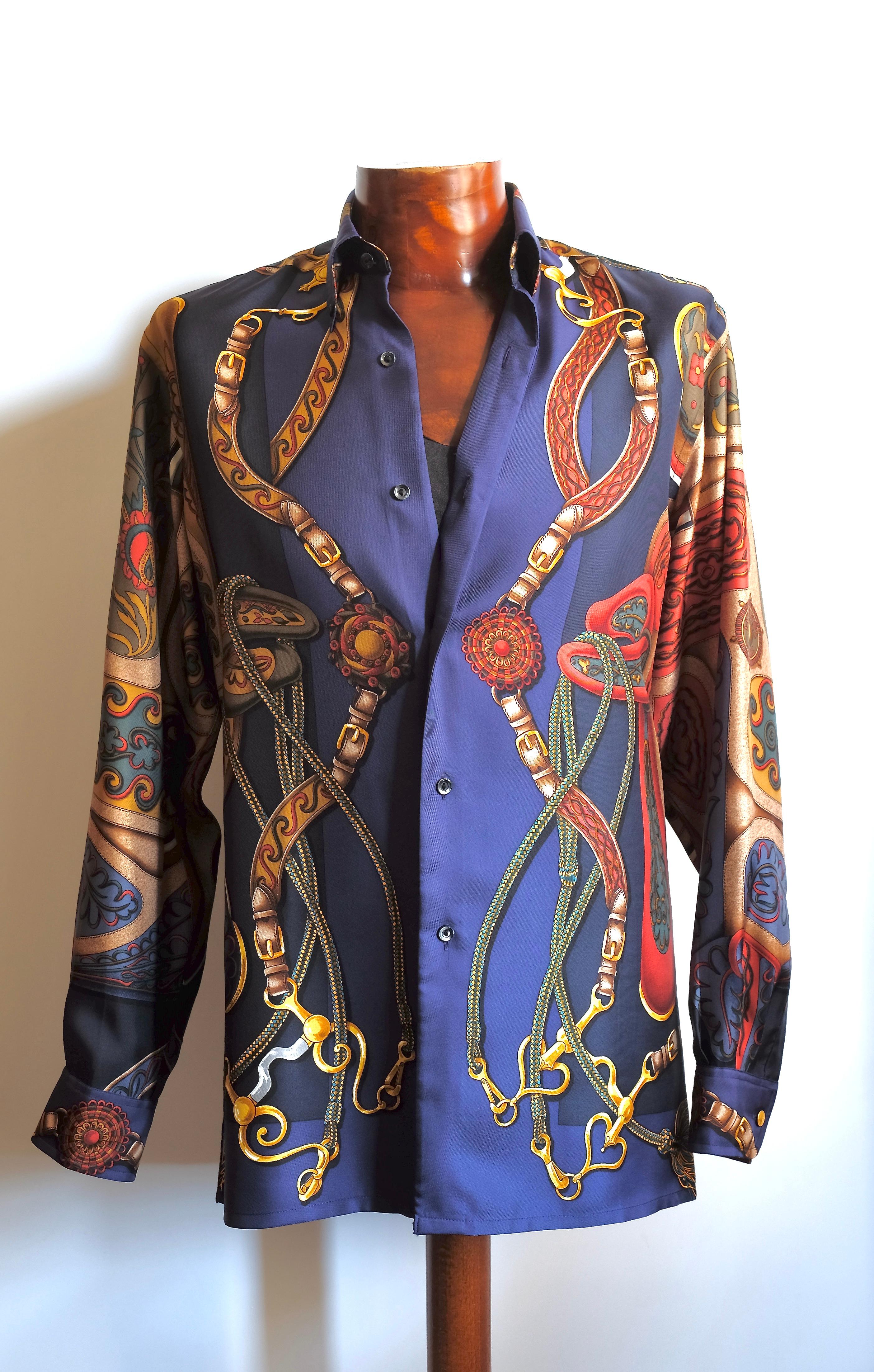 Hermès Vintage Selection by Corrado Luxury - Gorgeous pure silk men's shirt with Carrè 