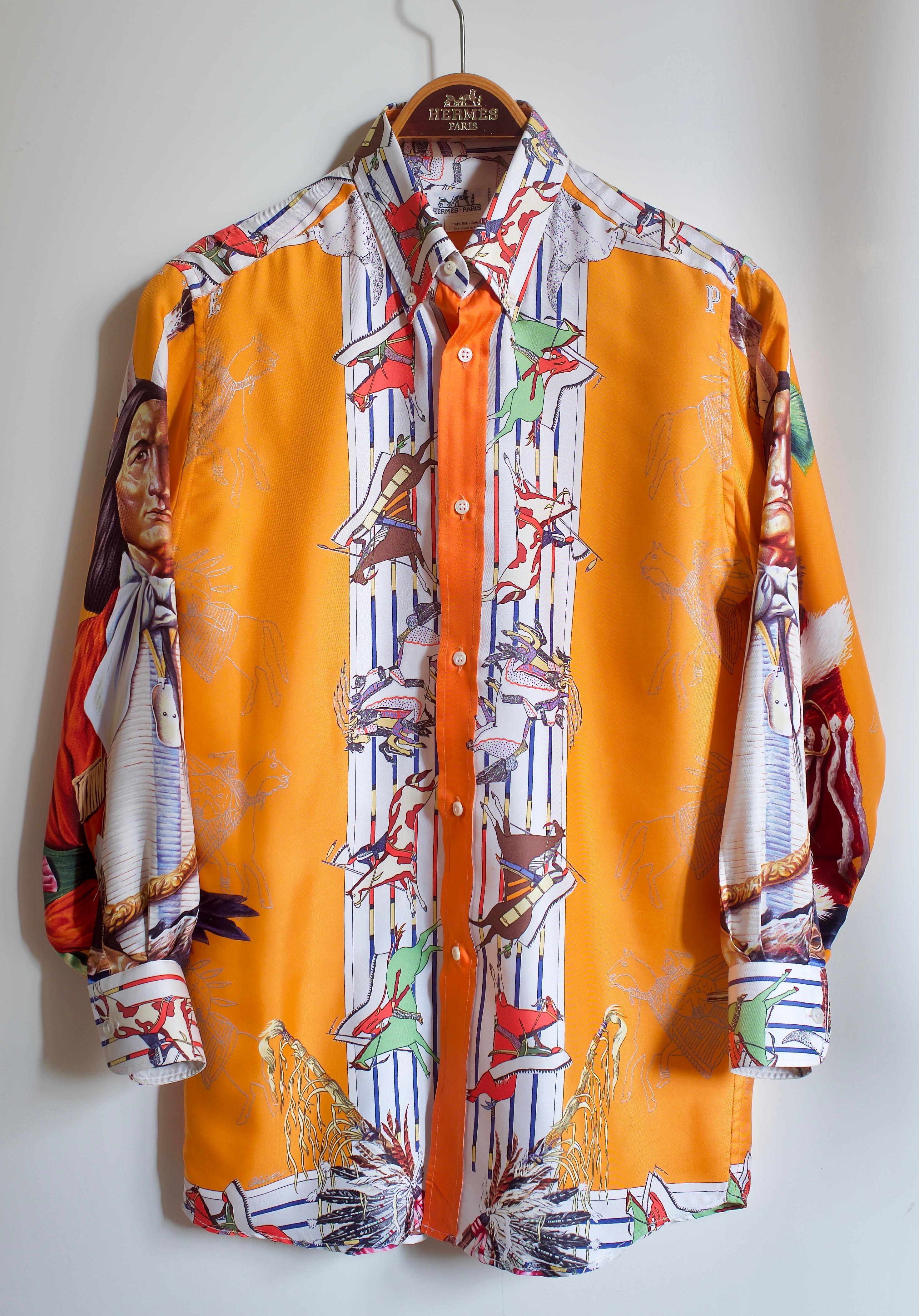 Hermès Vintage Selection Corrado Luxury - Very rare men's pure silk shirt Carrè pattern 