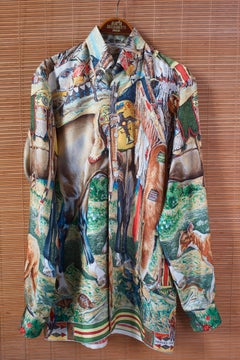 HERMÈS - 1990s Vintage Silk Shirt 'Les Cheyennes', Excellent Condition