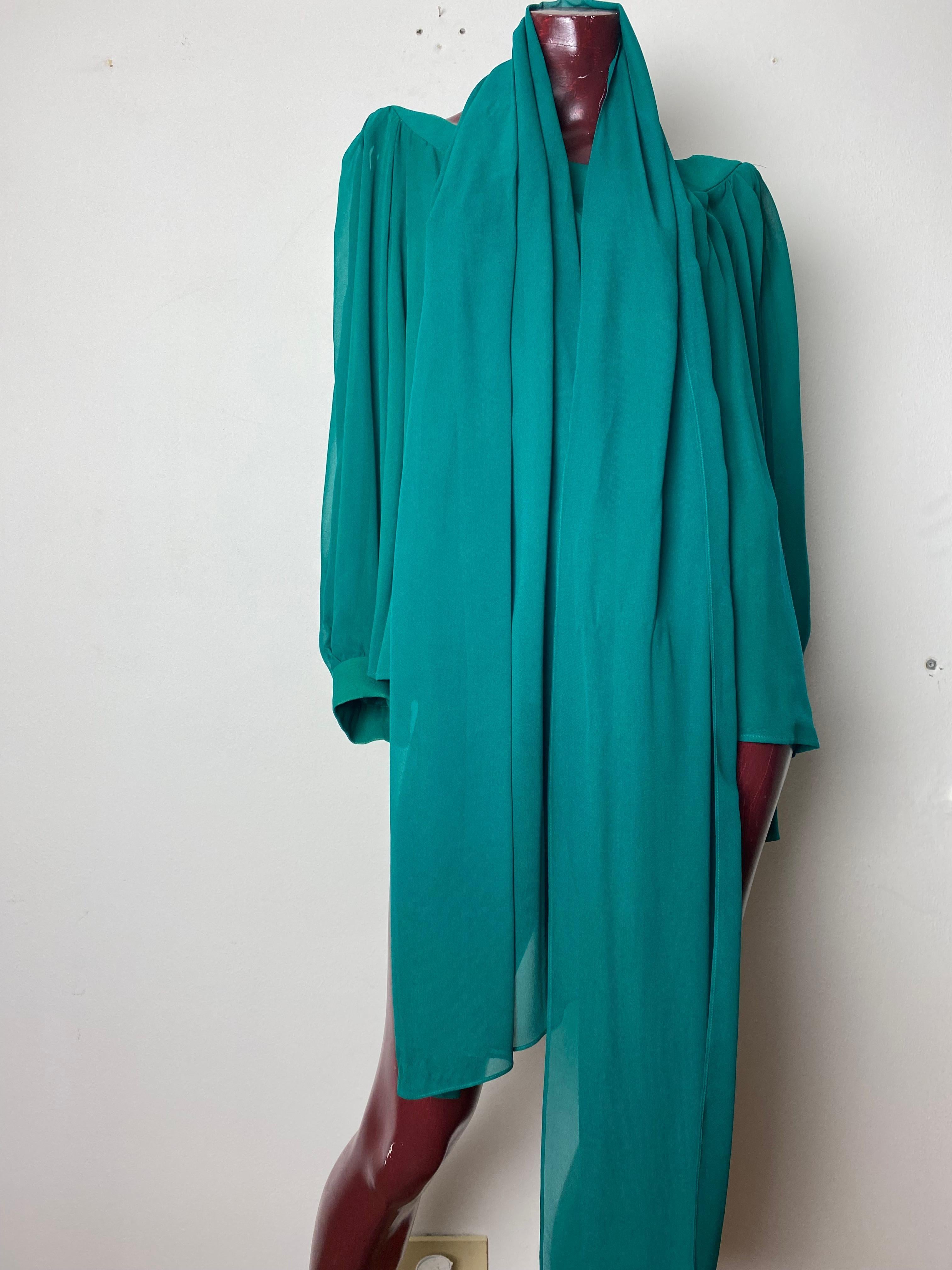 Green silk shirt with stole YSL Rive Gauche For Sale 6