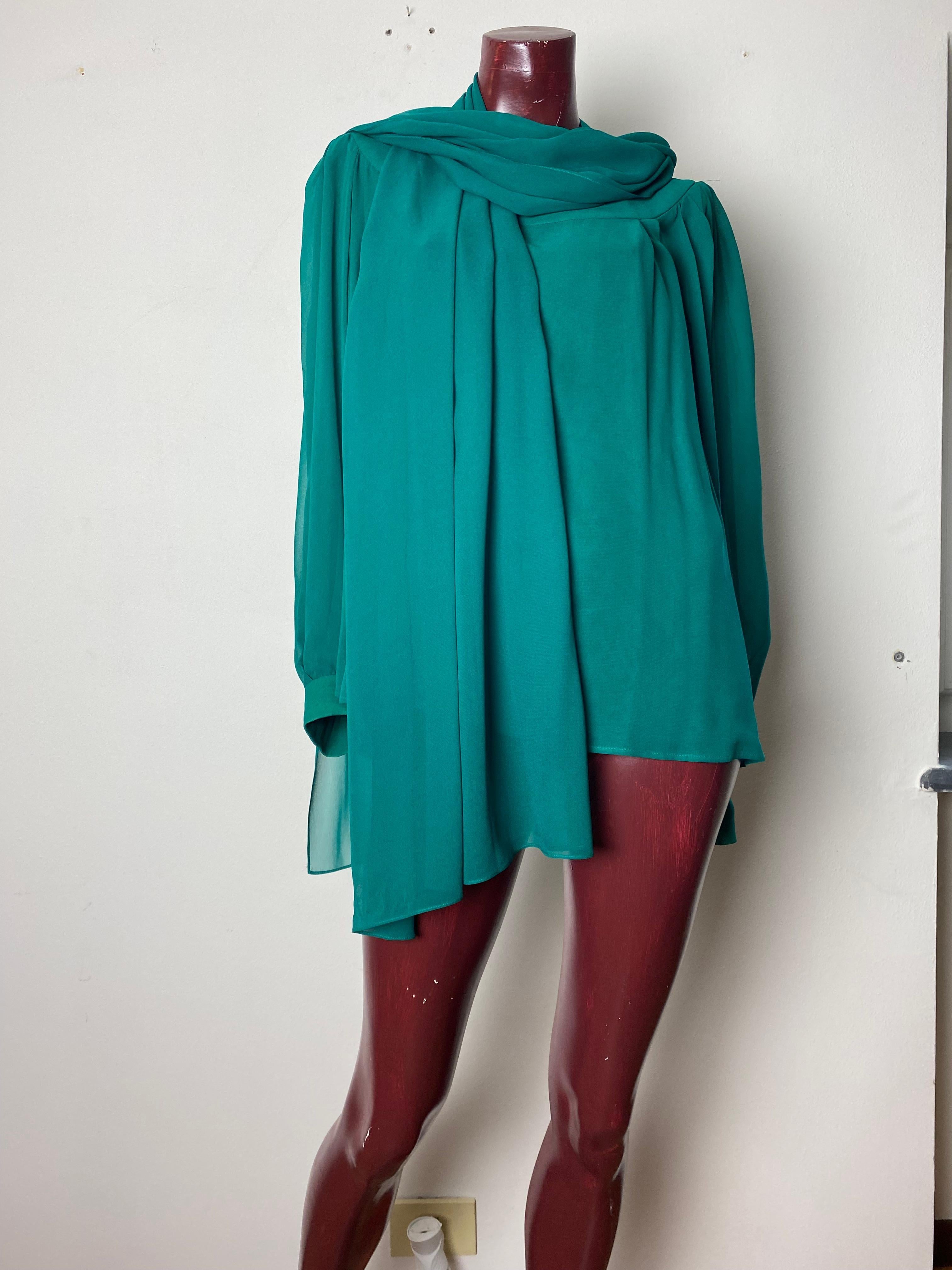 Green silk shirt with stole YSL Rive Gauche For Sale 7