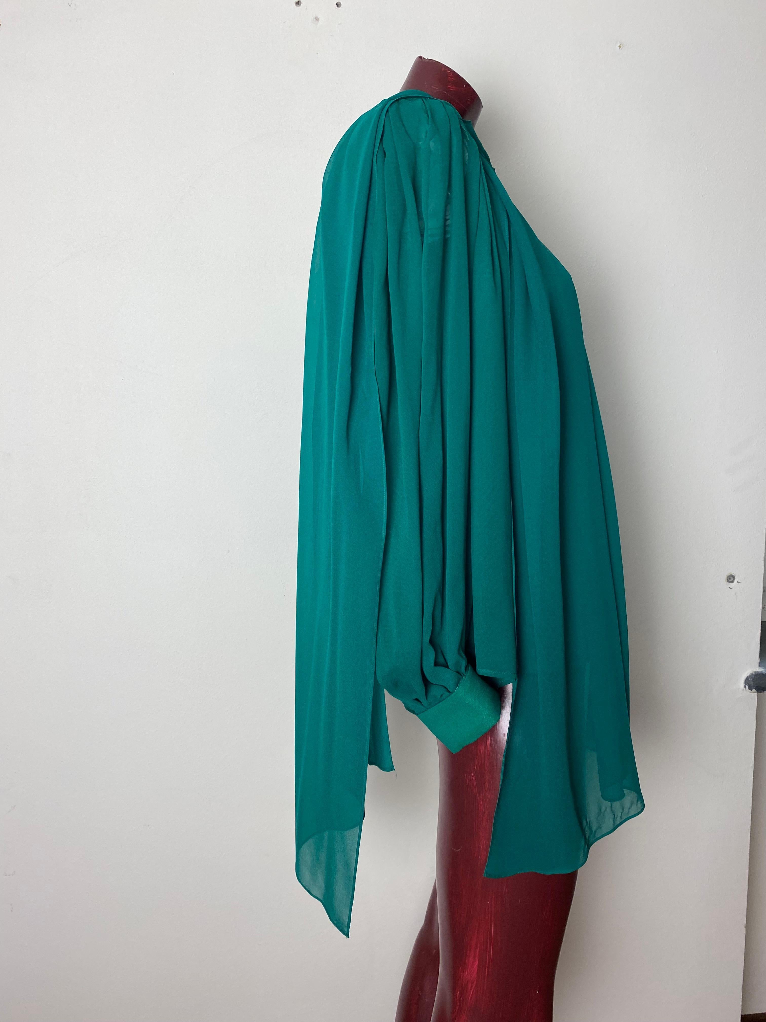 Green silk shirt with stole YSL Rive Gauche For Sale 8