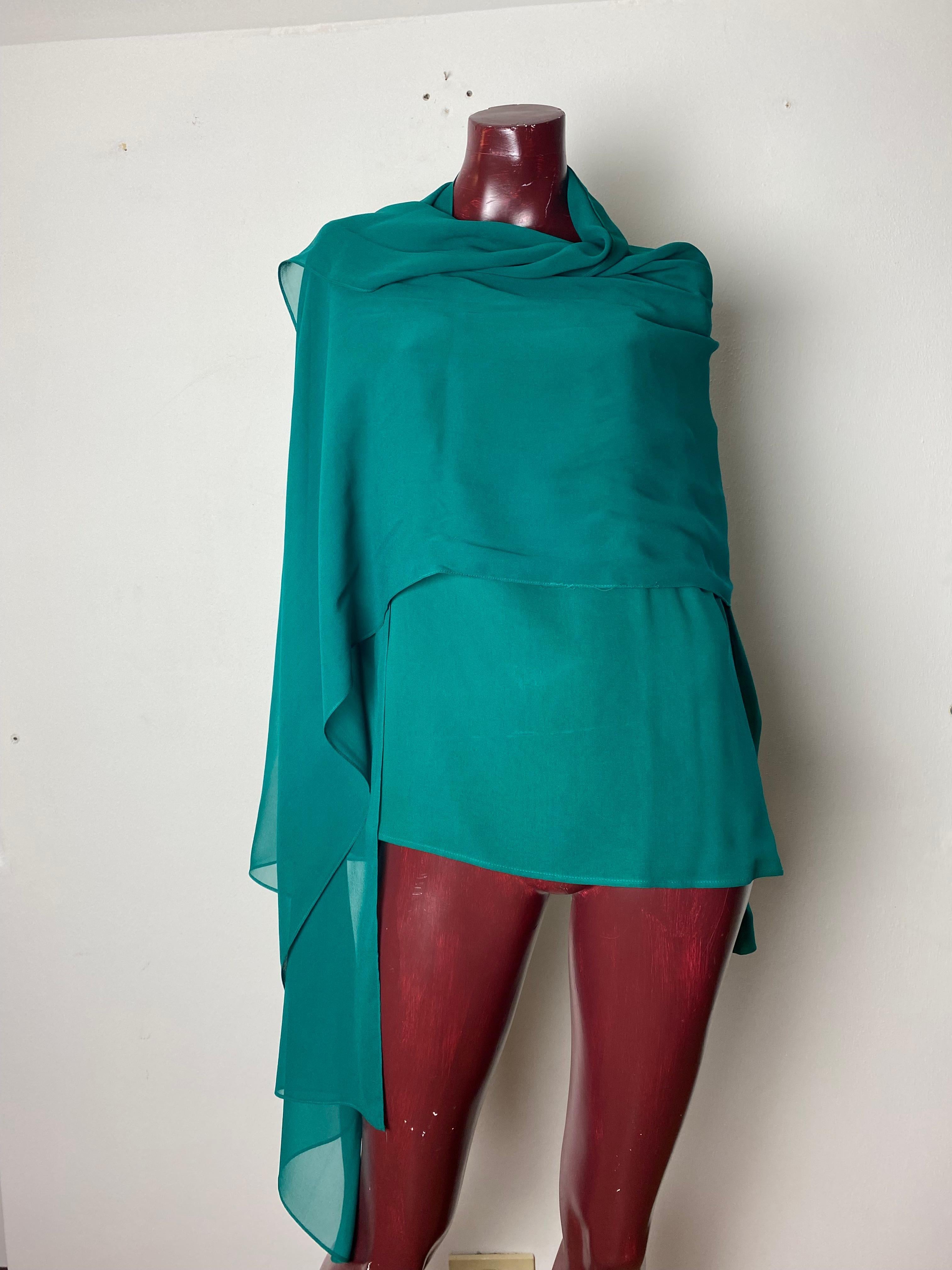 Green silk shirt with stole YSL Rive Gauche For Sale 9