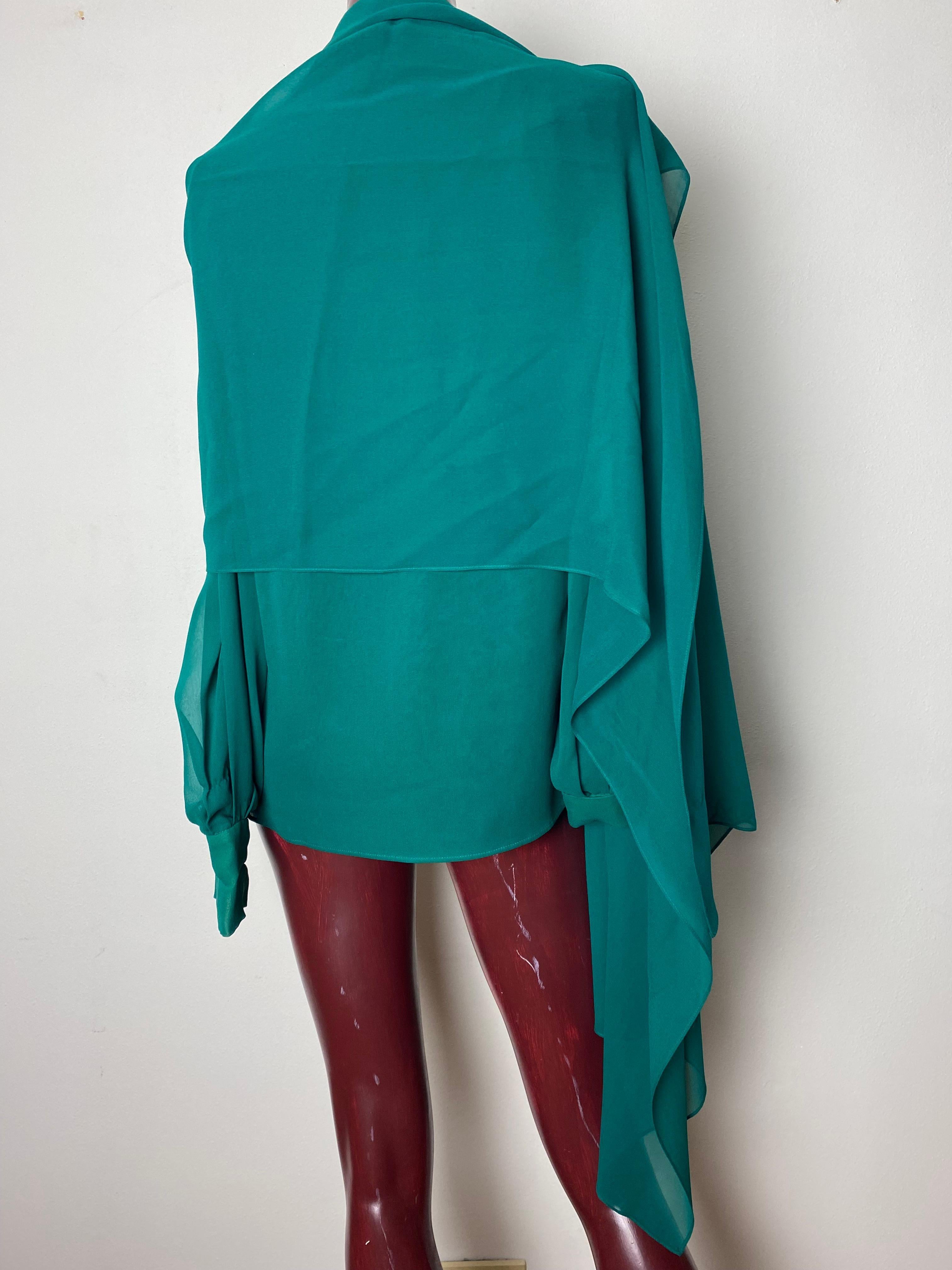 Green silk shirt with stole YSL Rive Gauche For Sale 11
