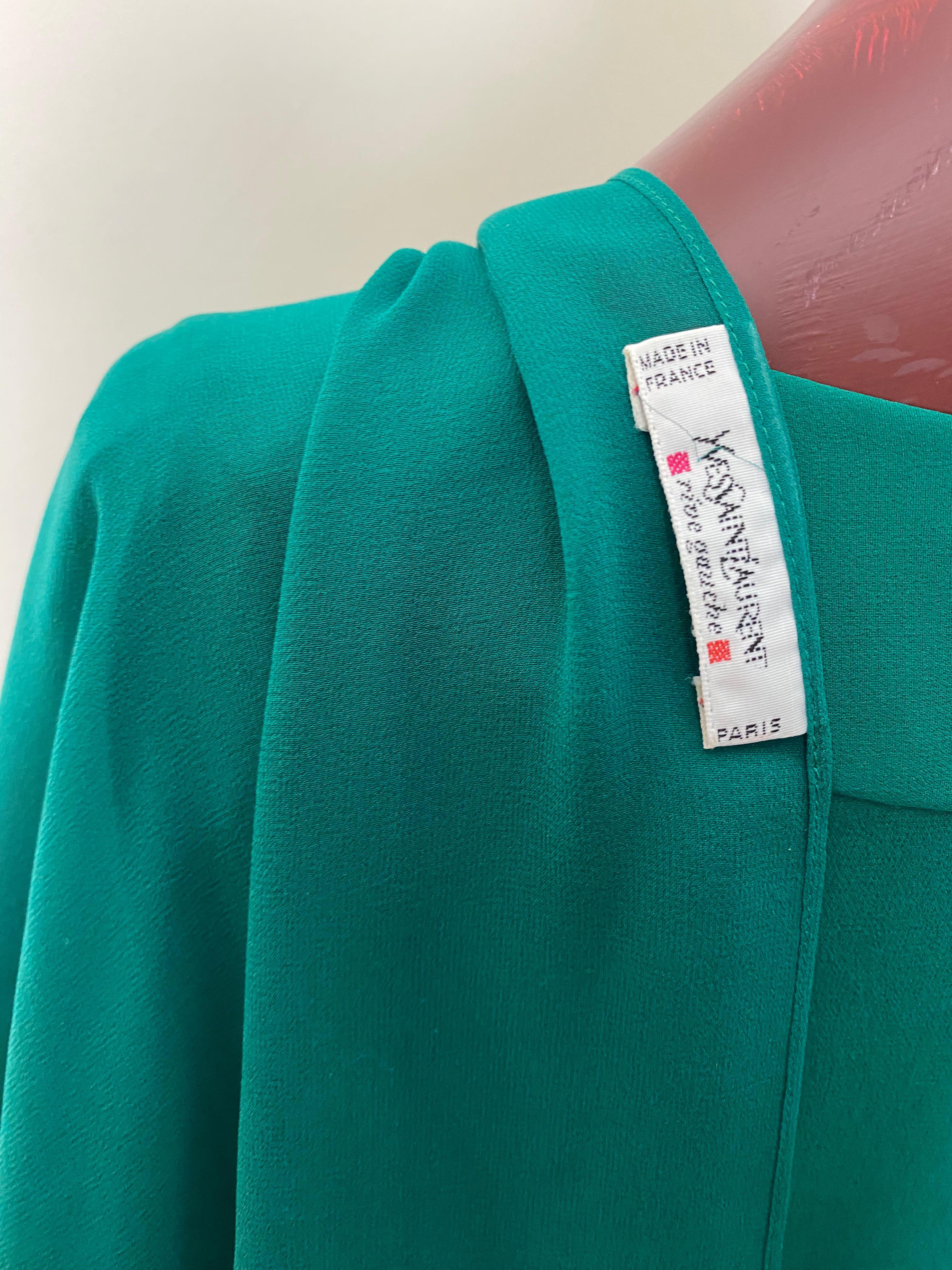 Green silk shirt with stole YSL Rive Gauche For Sale 12
