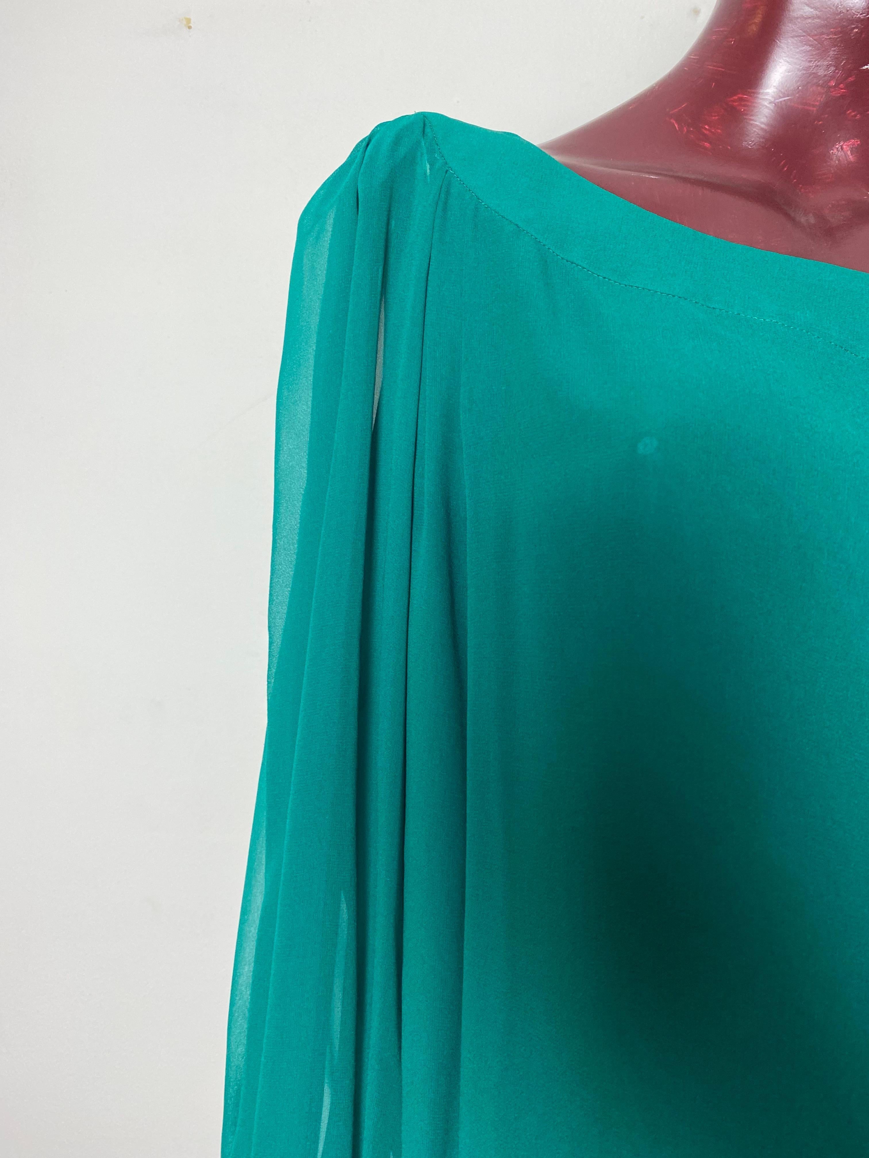 Chemise en soie verte avec étole YSL Rive Gauche Pour femmes en vente