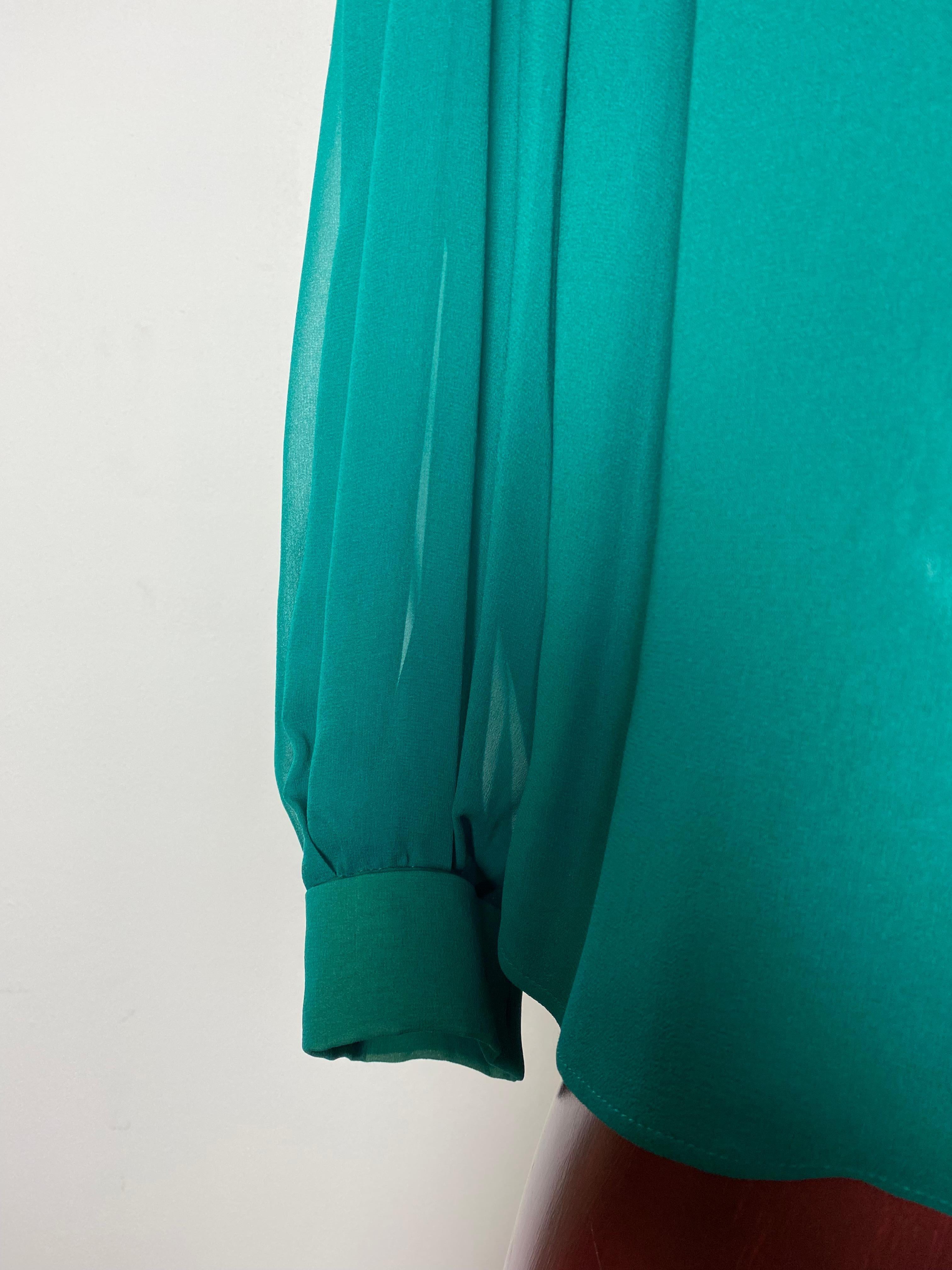 Green silk shirt with stole YSL Rive Gauche For Sale 1
