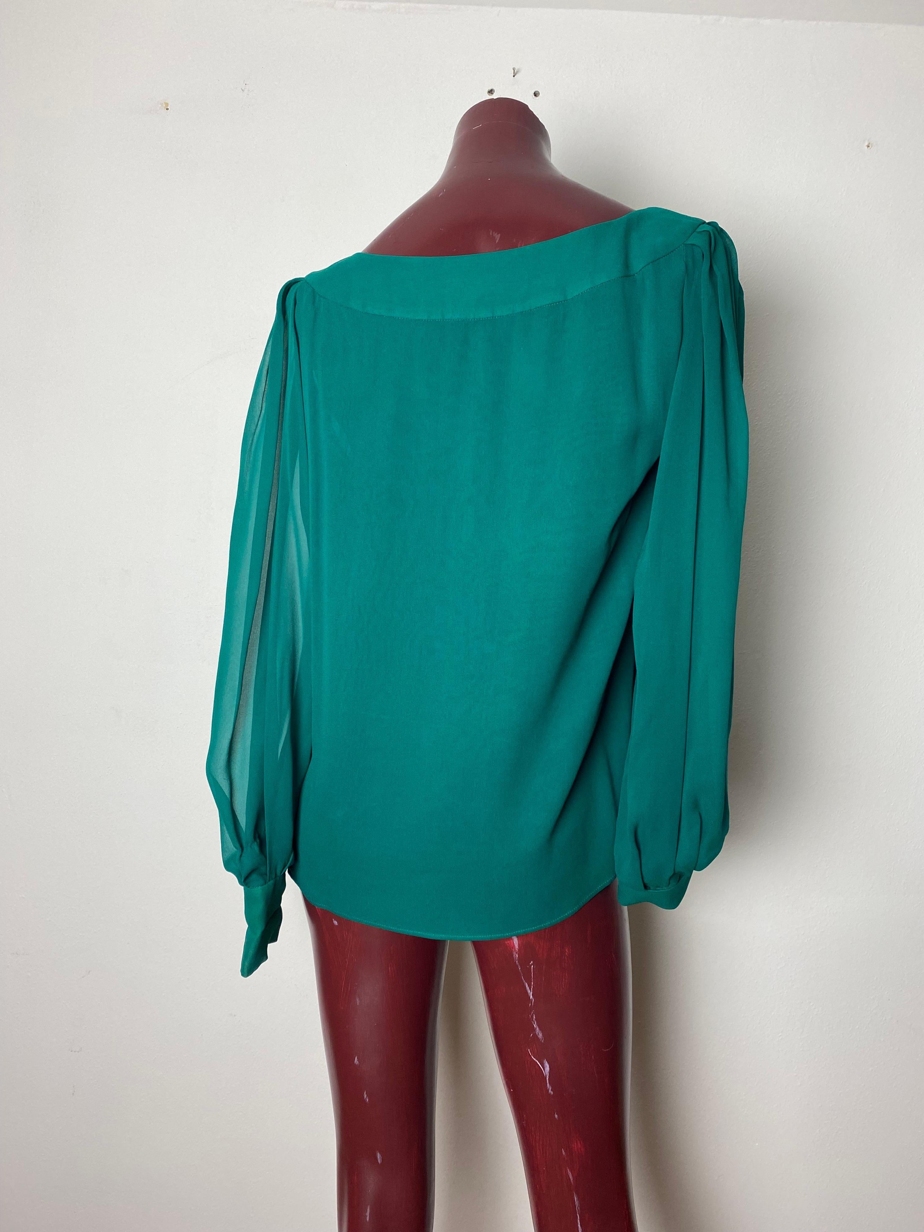 Green silk shirt with stole YSL Rive Gauche For Sale 4