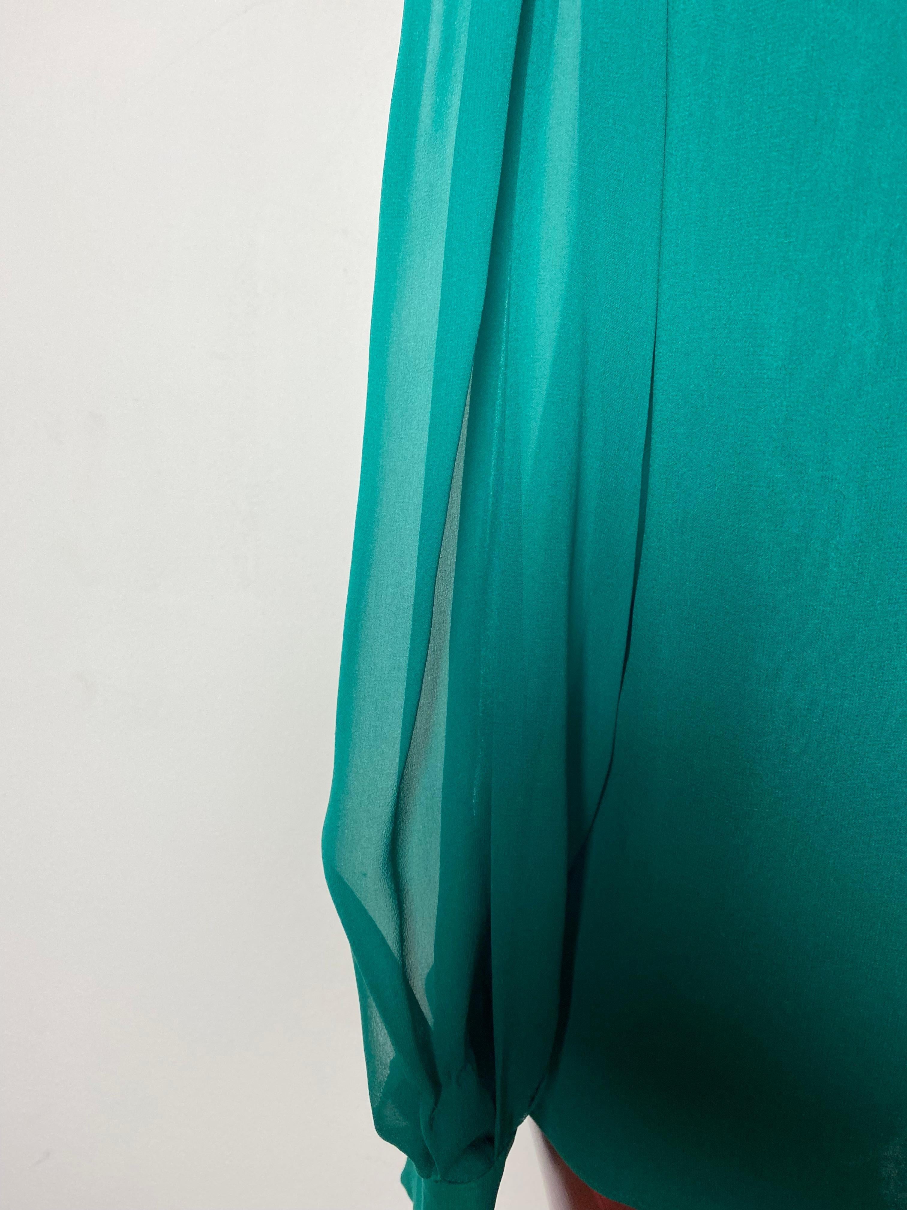 Green silk shirt with stole YSL Rive Gauche For Sale 5