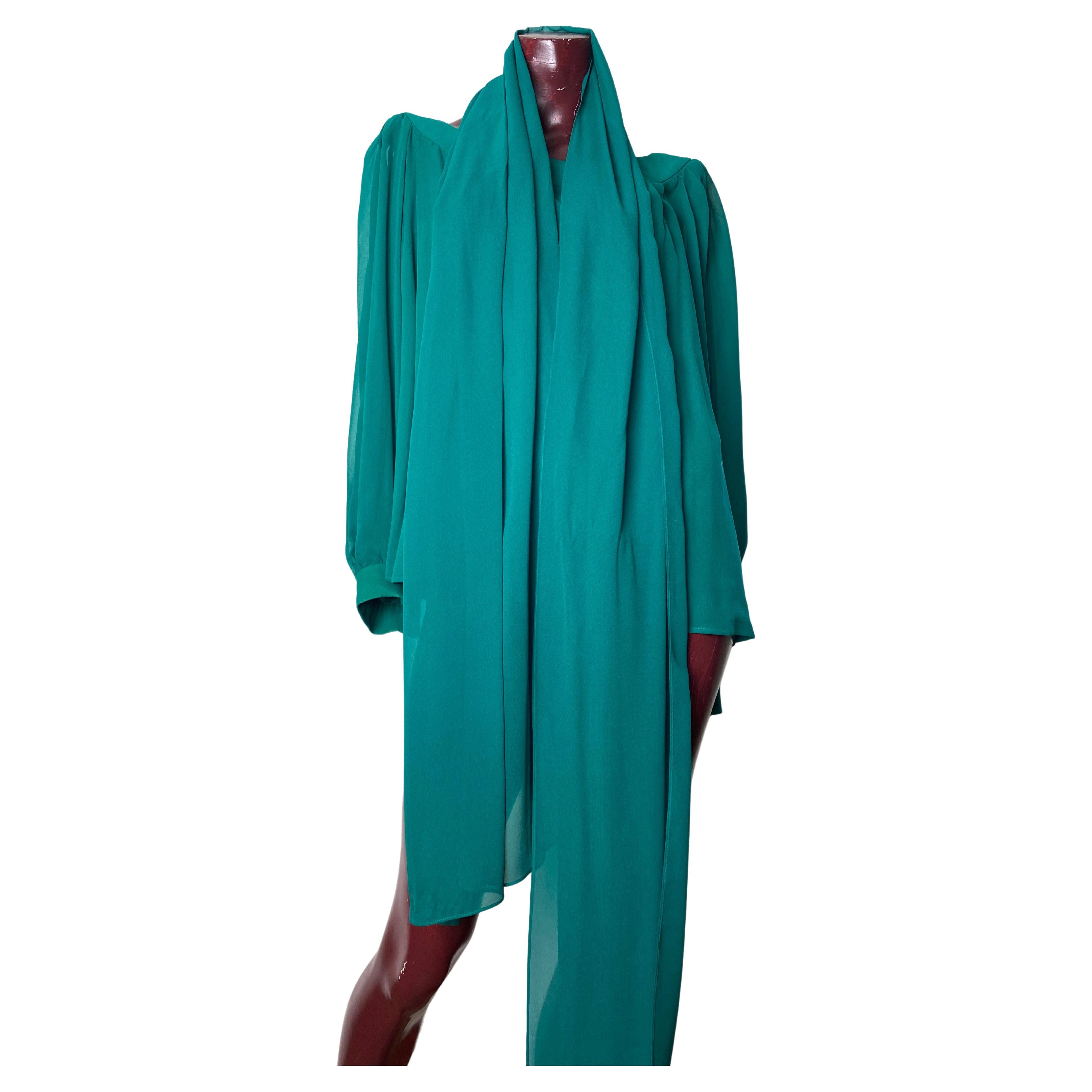 Green silk shirt with stole YSL Rive Gauche For Sale