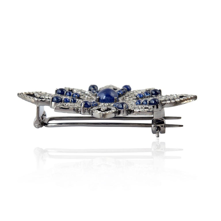 Artisan Camila Blue Sapphire Diamond Brooch For Sale