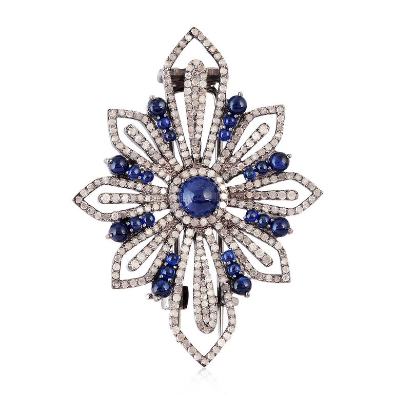 Mixed Cut Camila Blue Sapphire Diamond Brooch For Sale