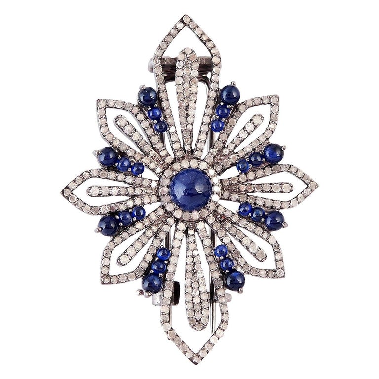 Camila Blue Sapphire Diamond Brooch For Sale