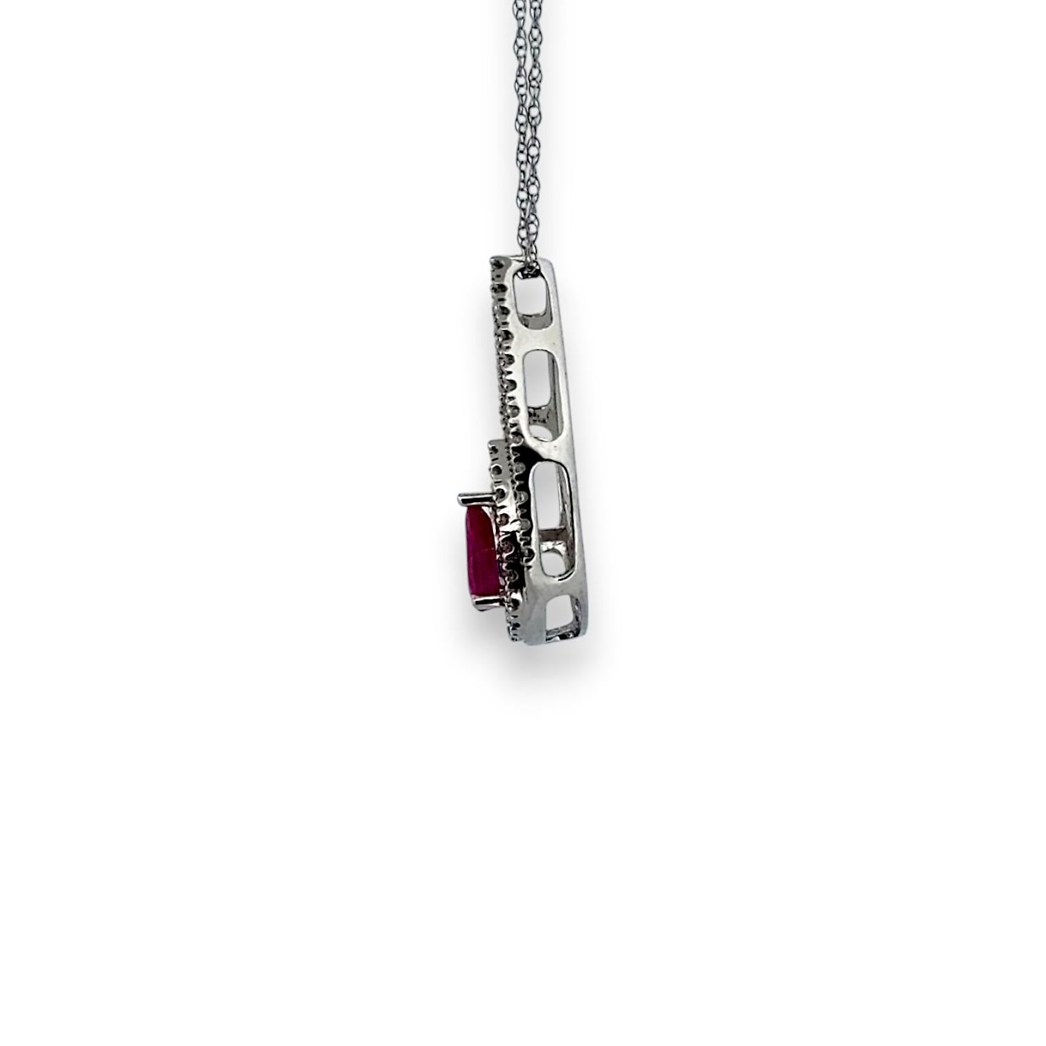 Women's Camila  Diamond Halo Pendant Necklace Oval Ruby and Natural Diamond Pendant For Sale