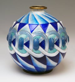 Camile Fauré Vase Art Deco Copper Enamelled Decorations Limoges France