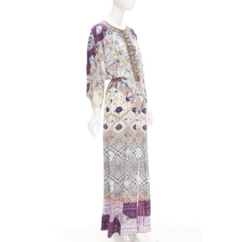 CAMILLA 2016 Tales Of Tatiana Vestido estampado floral embellecido 100% seda S Gris en venta