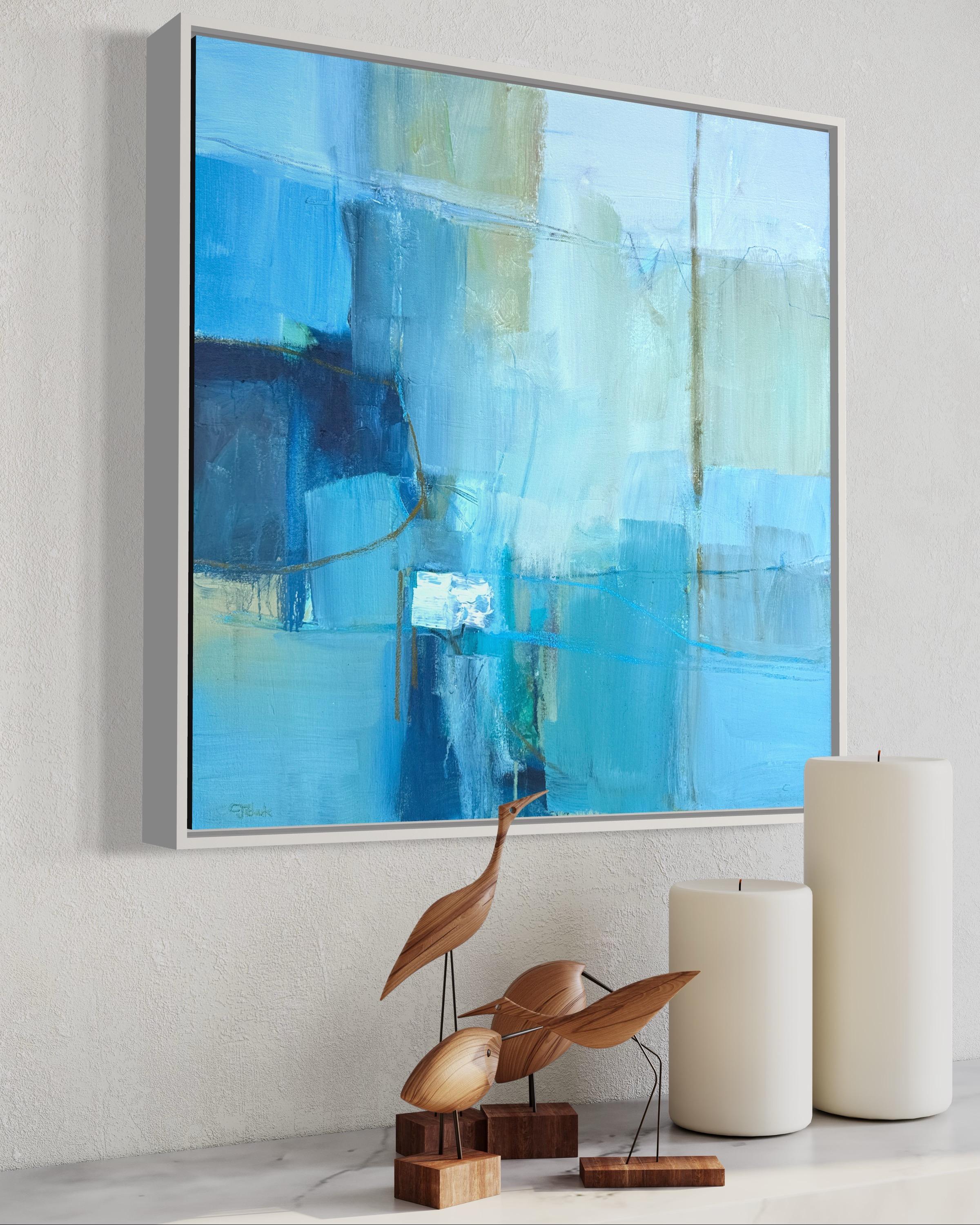 Puerto y Surf, Pintura original, Abstracto, Paisaje - Landscape Painting Azul de Camilla Clark