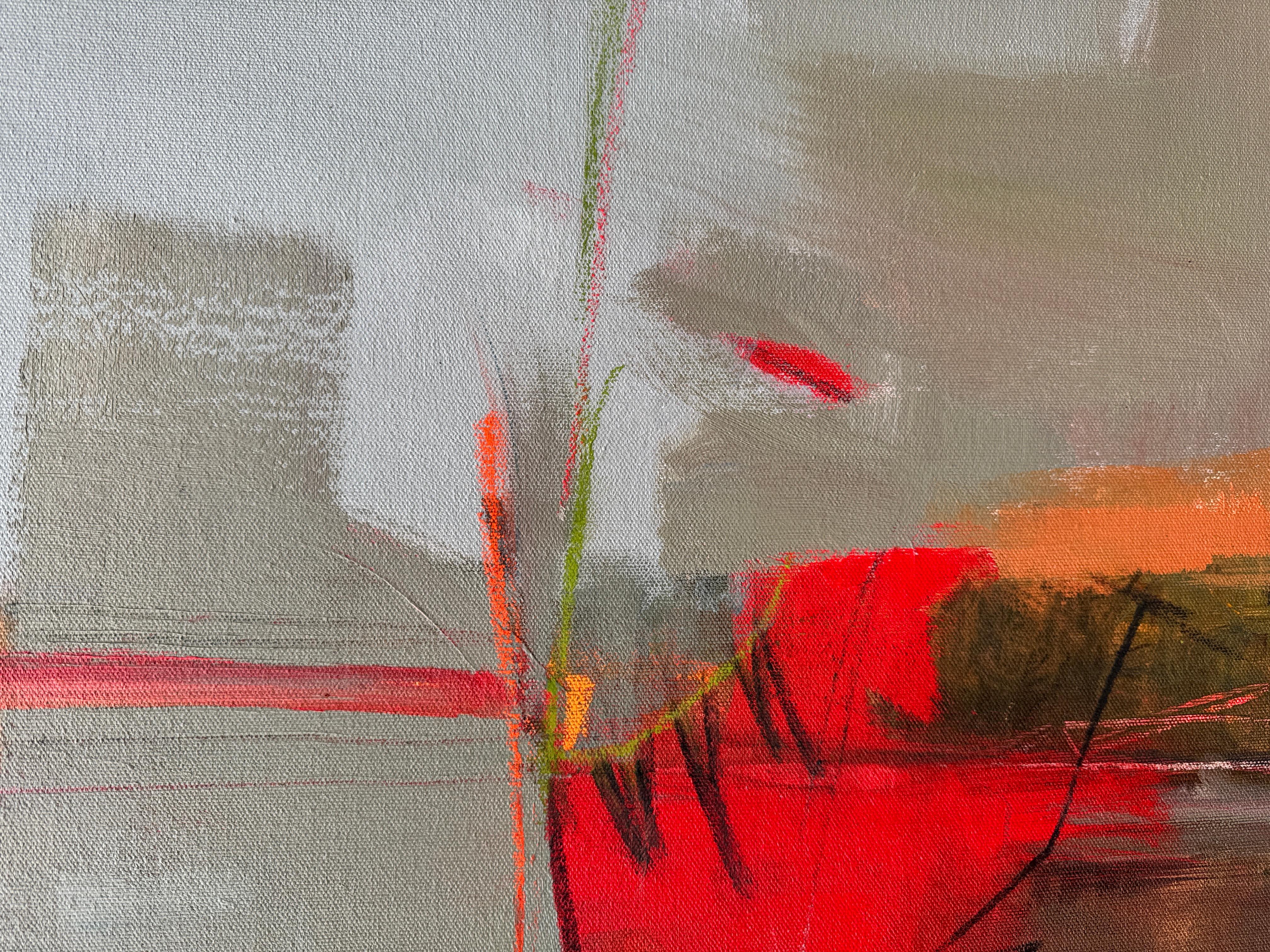 Hot Mango Flush - Zeitgenössisch, abstrakt, originell (Grau), Landscape Painting, von Camilla Clark