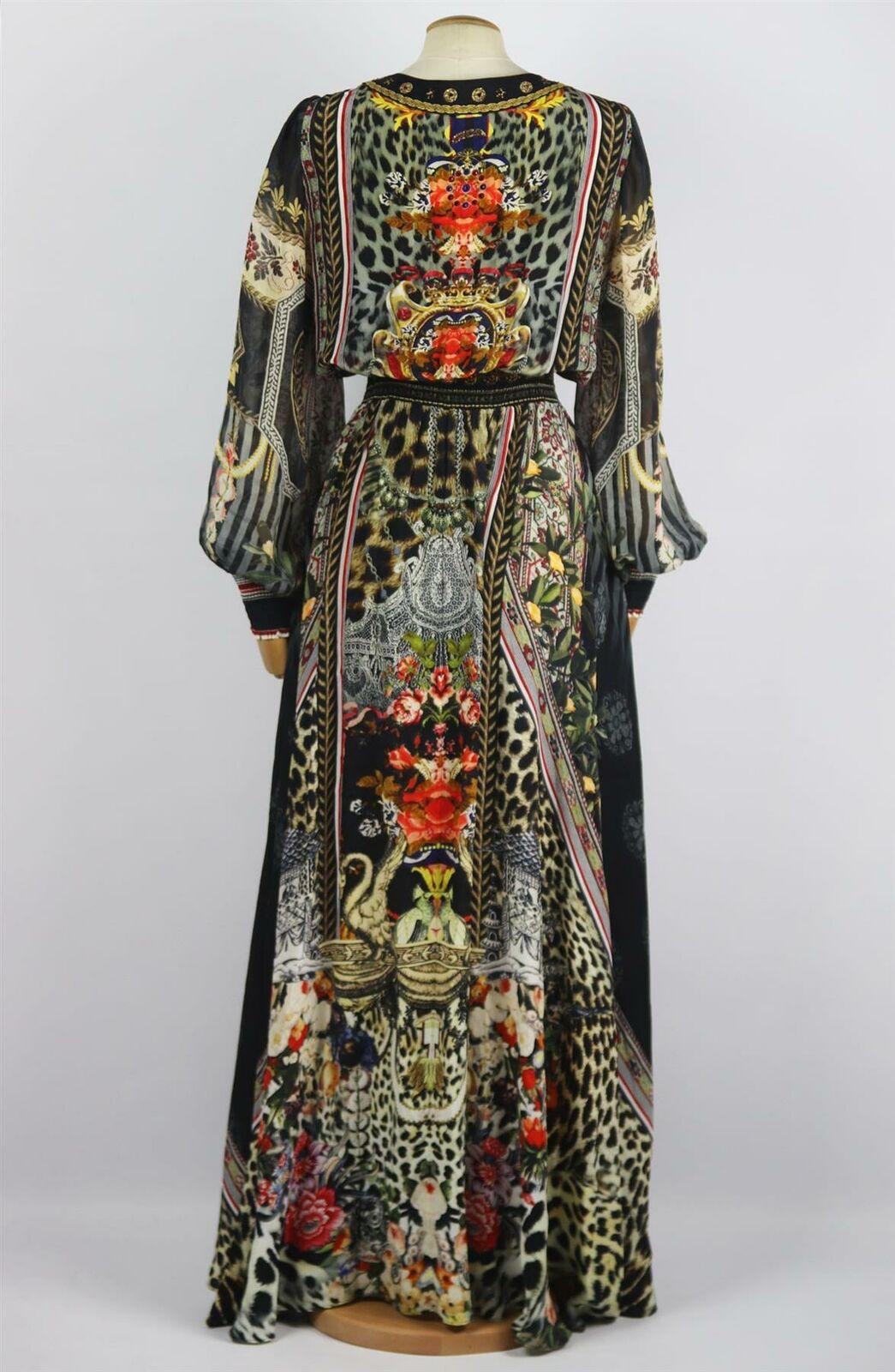 Black Camilla Crystal Embellised Floral Print Silk Crepe De Chine Maxi Dress