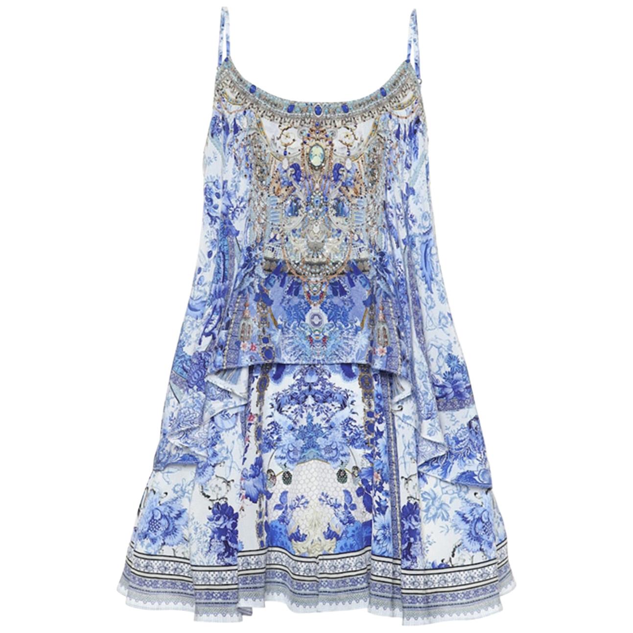 Camilla - Combinaison en crêpe de Chine de soie imprimée et ornée de motifs