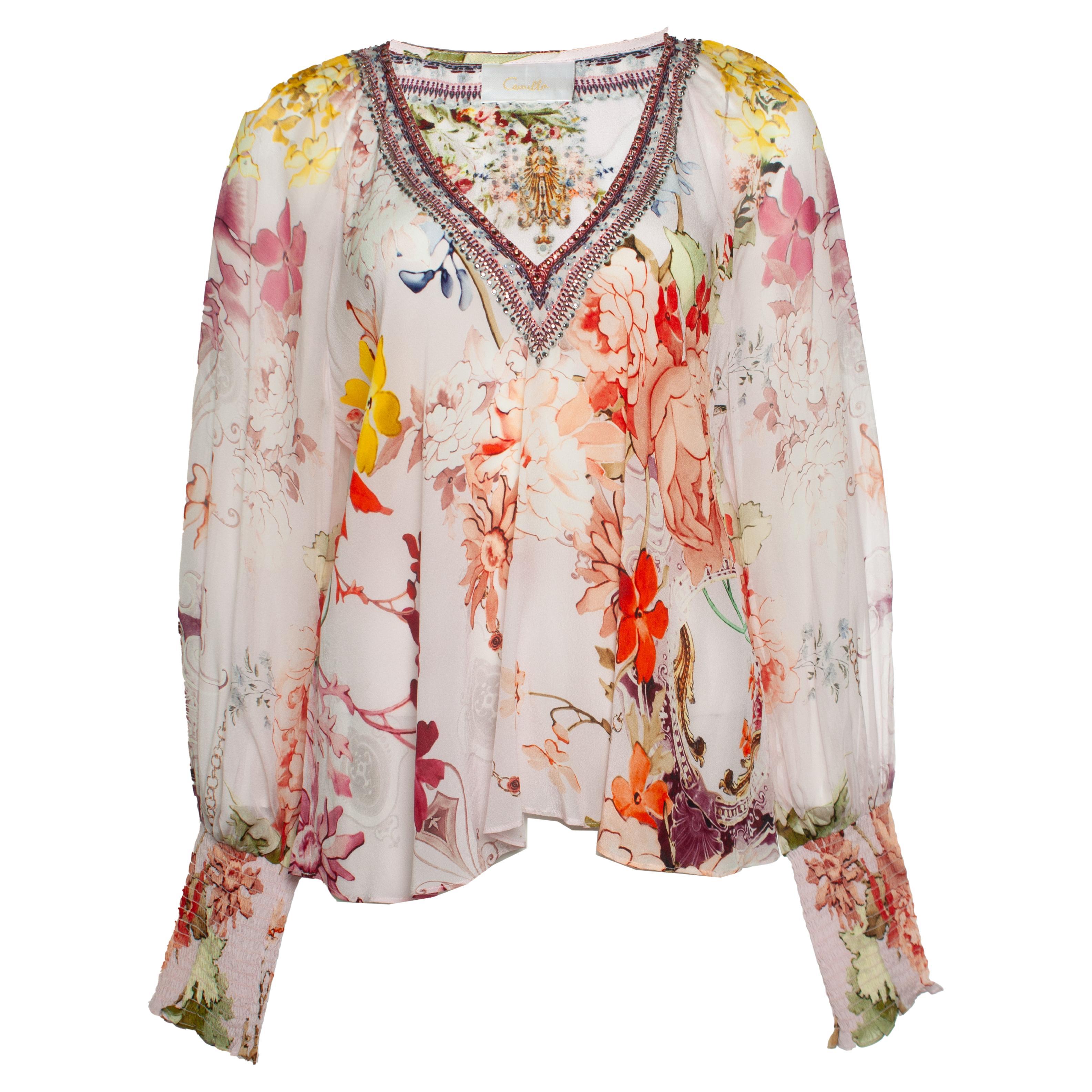 Camilla, camicetta con stampa floreale e strass