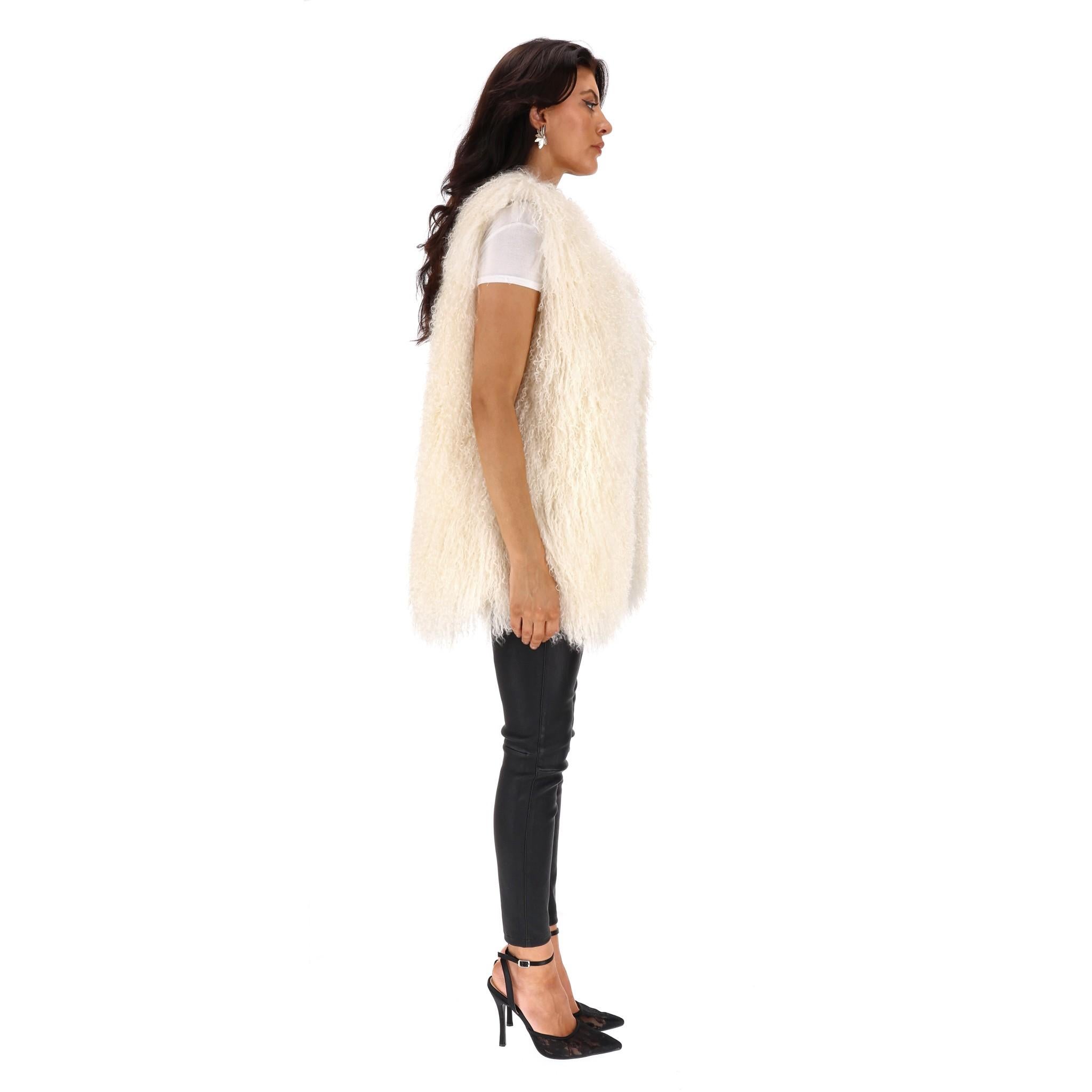 Beige Camilla Mongolian Long Hair Lambskin Gilet/Jacket