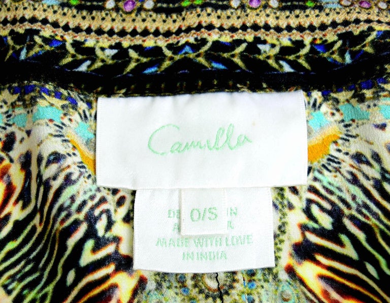 Camilla Multicolor Printed Beaded Kaftan w/Belt ONE SIZE In Excellent Condition For Sale In New York, NY