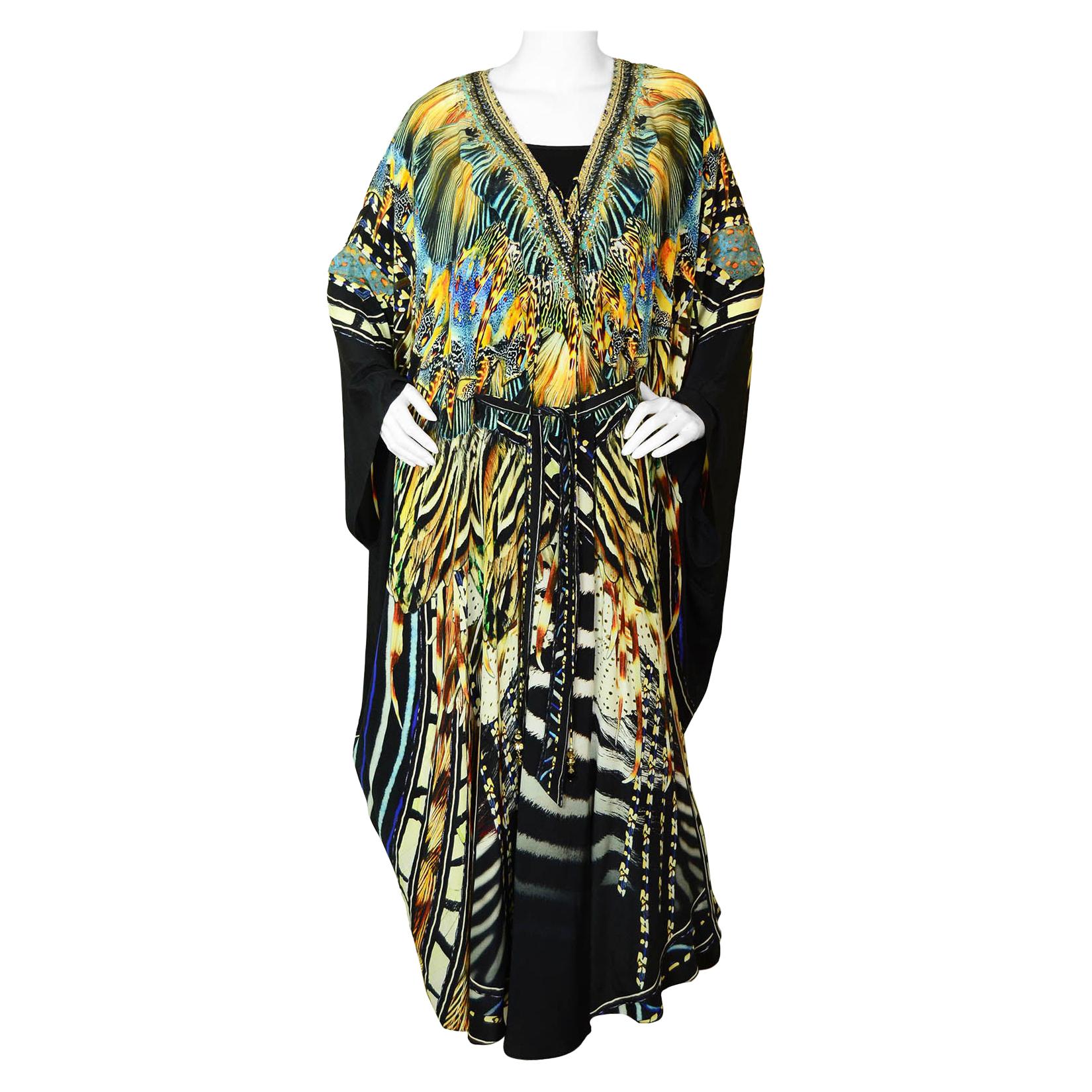 Camilla Multicolor Printed Beaded Kaftan w/Belt ONE SIZE For Sale