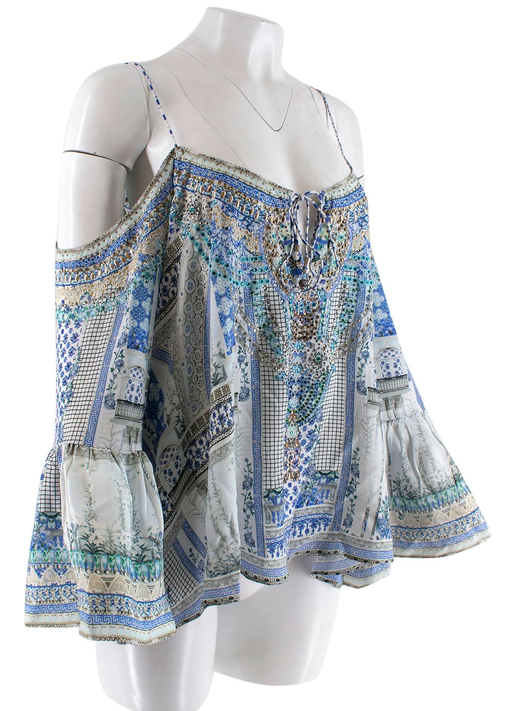 Camilla Salvador Summer Print Drop Shoulder Top & Side Pleat Pants

- Designed in Australia 
-Made in India 
-Bohemian style perfect for the warmer coming months  
- Beads details on the waistband and top chest and shoulders 
- Slender shoulder