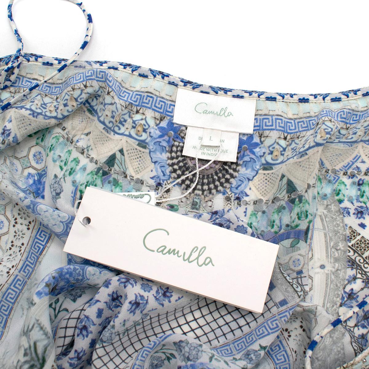 Gray Camilla Salvador Summer Print Drop Shoulder Top & Side Pleat Pants - Size L For Sale