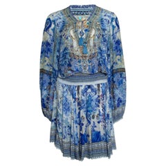 Camilla, vestido corto relajado fruncido en azul