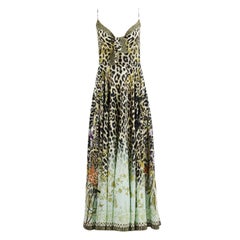 Camilla Tie Front Embellished Leopard Print Silk Maxi Dress Small