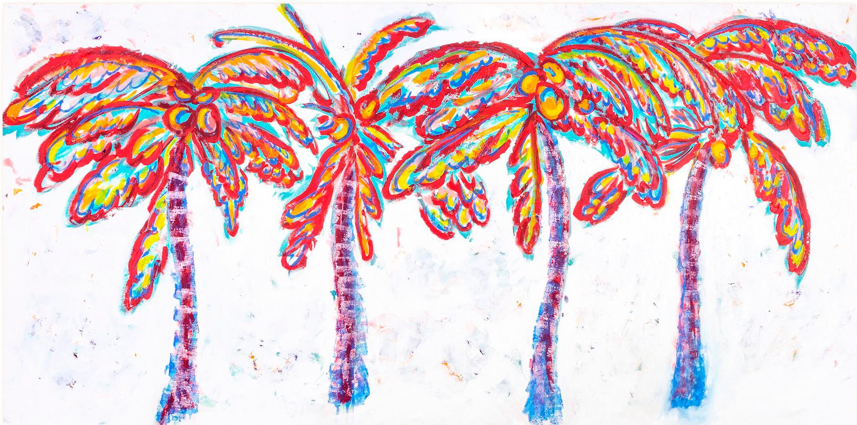 Camilla Webster Landscape Painting - "Dancing Palms" Figurative Painting, Acrylic on Canvas