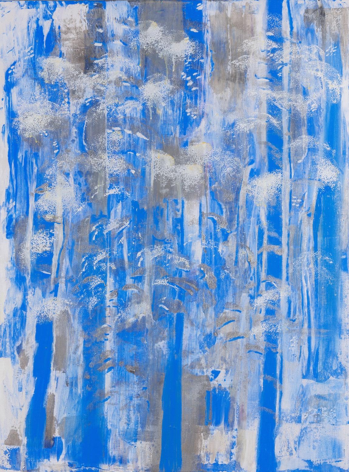 "Evening Trees (Midnight Blue and Silver)" Painting, Acrylic on Canvas 
This painting is unique, signed, and includes a certificate of authenticity

Artist Camilla Webster's museum-collected paintings have focused on the essence of the human spirit,