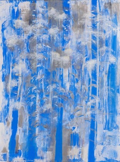 "Evening Trees (Midnight Blue & Silver)" Figurative Painting, Acrylic on Canvas 