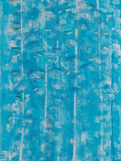 "Evening Trees (Tiffany Blue & Silver)" Figurative Painting, Acrylic on Canvas