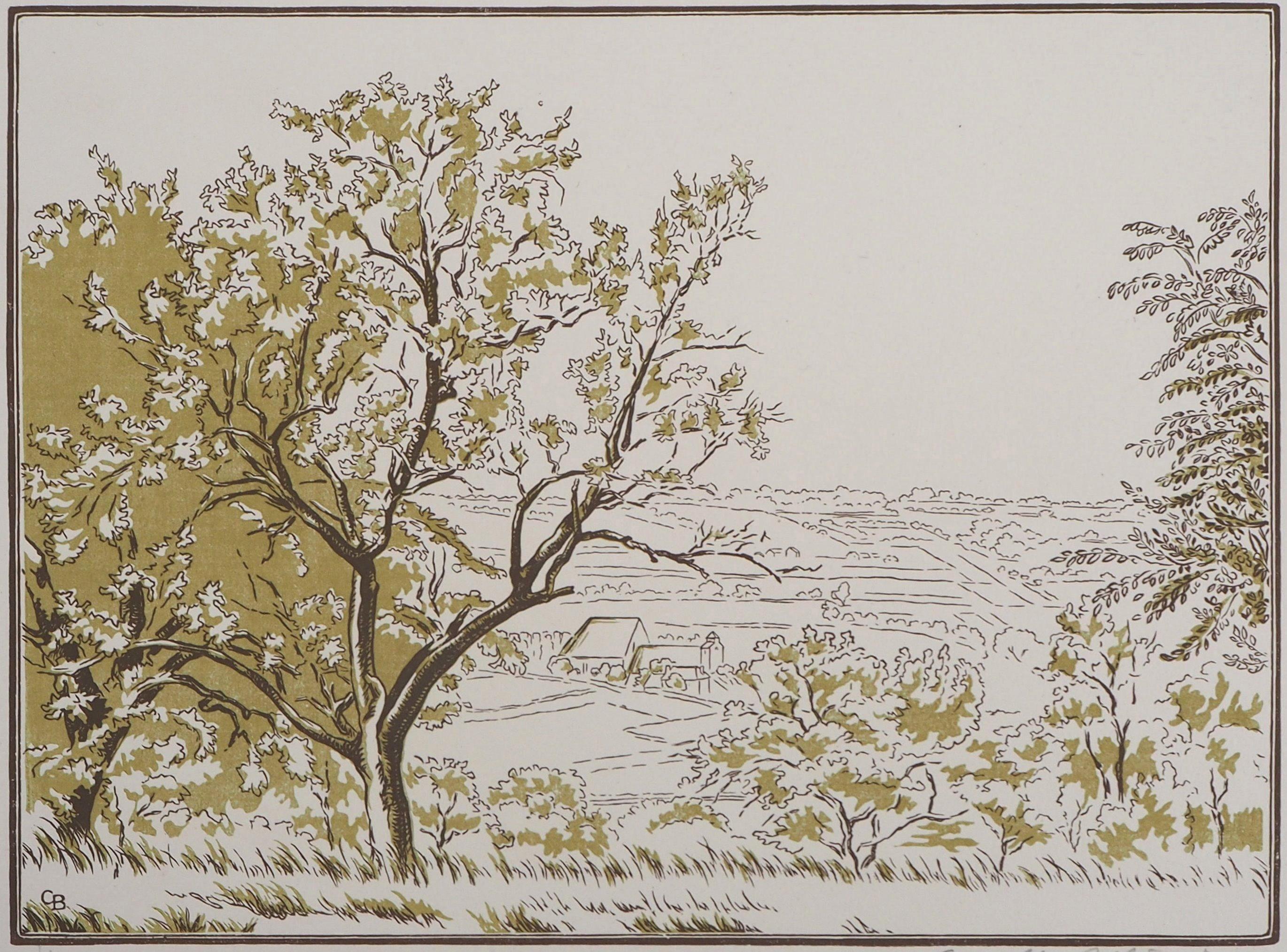 Paesaggio tranquillo in Normandia - Incisione originale su legno, firmata e numerata a mano - Landscape Print Grigio di Camille BELTRAND