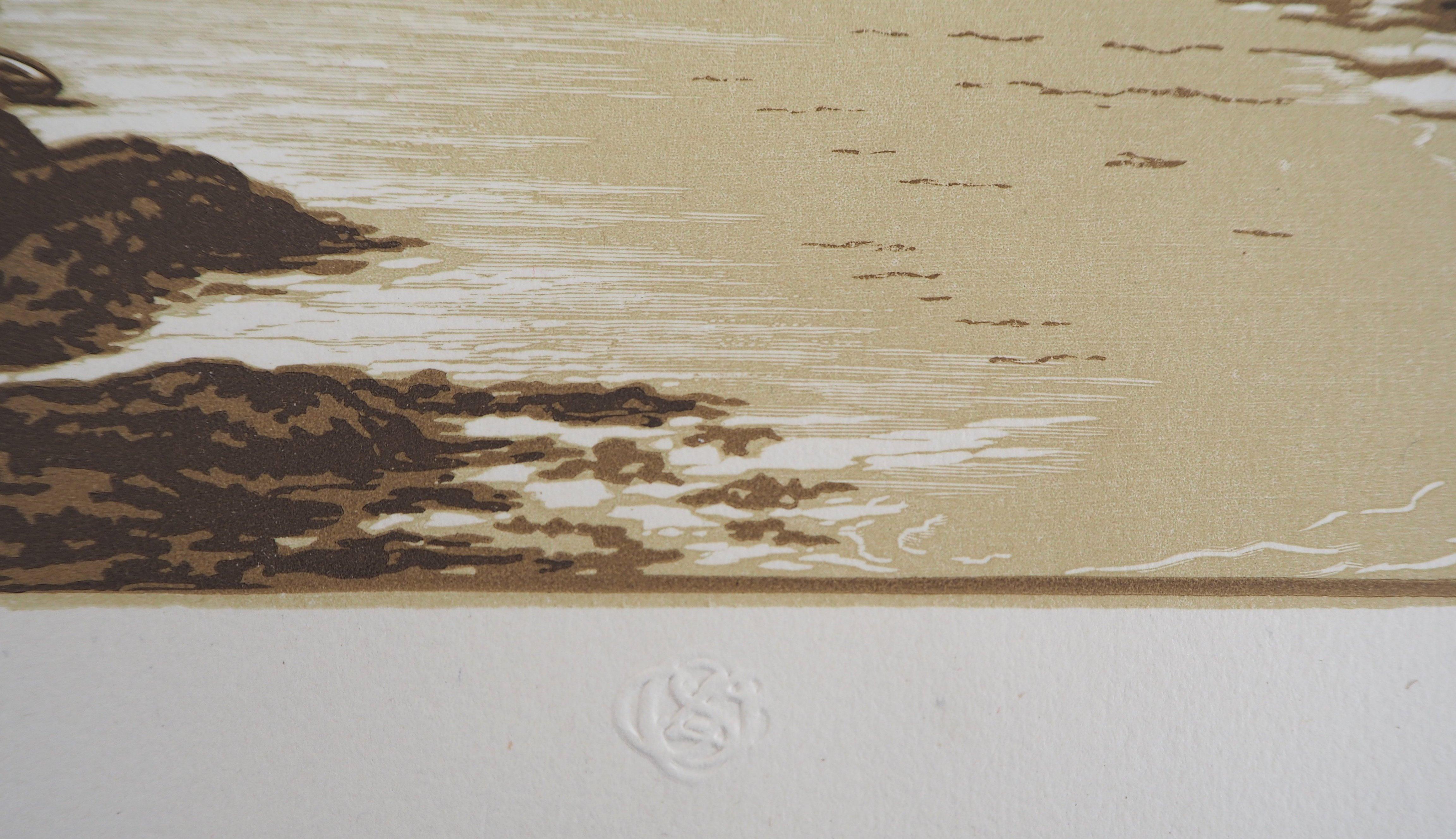 Seascape : Sailboats at Belle Isle - Original wooodcut, Handsigned & Numbered For Sale 1