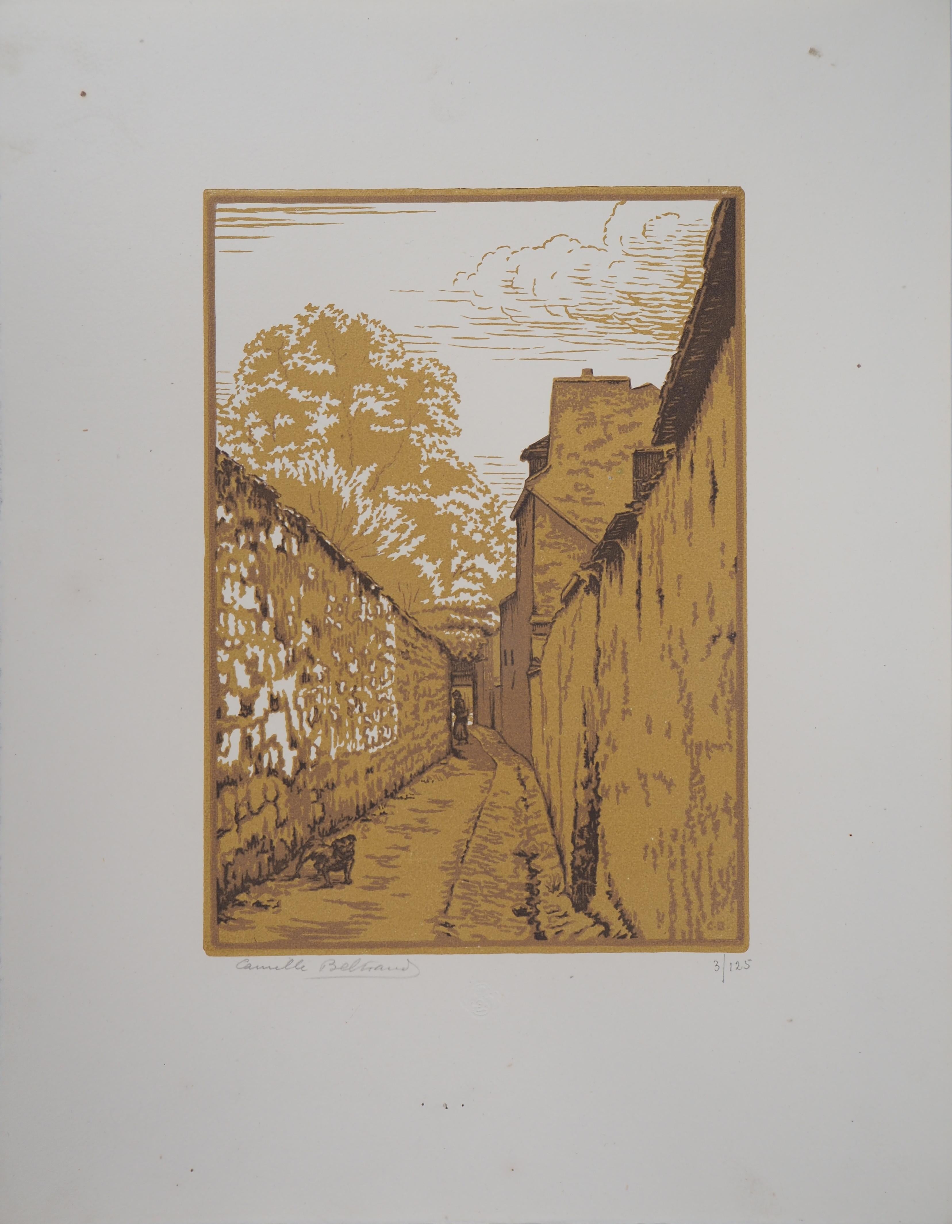 Street from the old Paris - Original wooodcut, Handsigned & Numbered - Modern Print by Camille BELTRAND