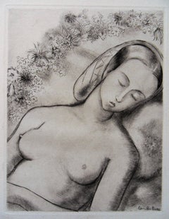 Sleeping Nude - Original etching, 1943