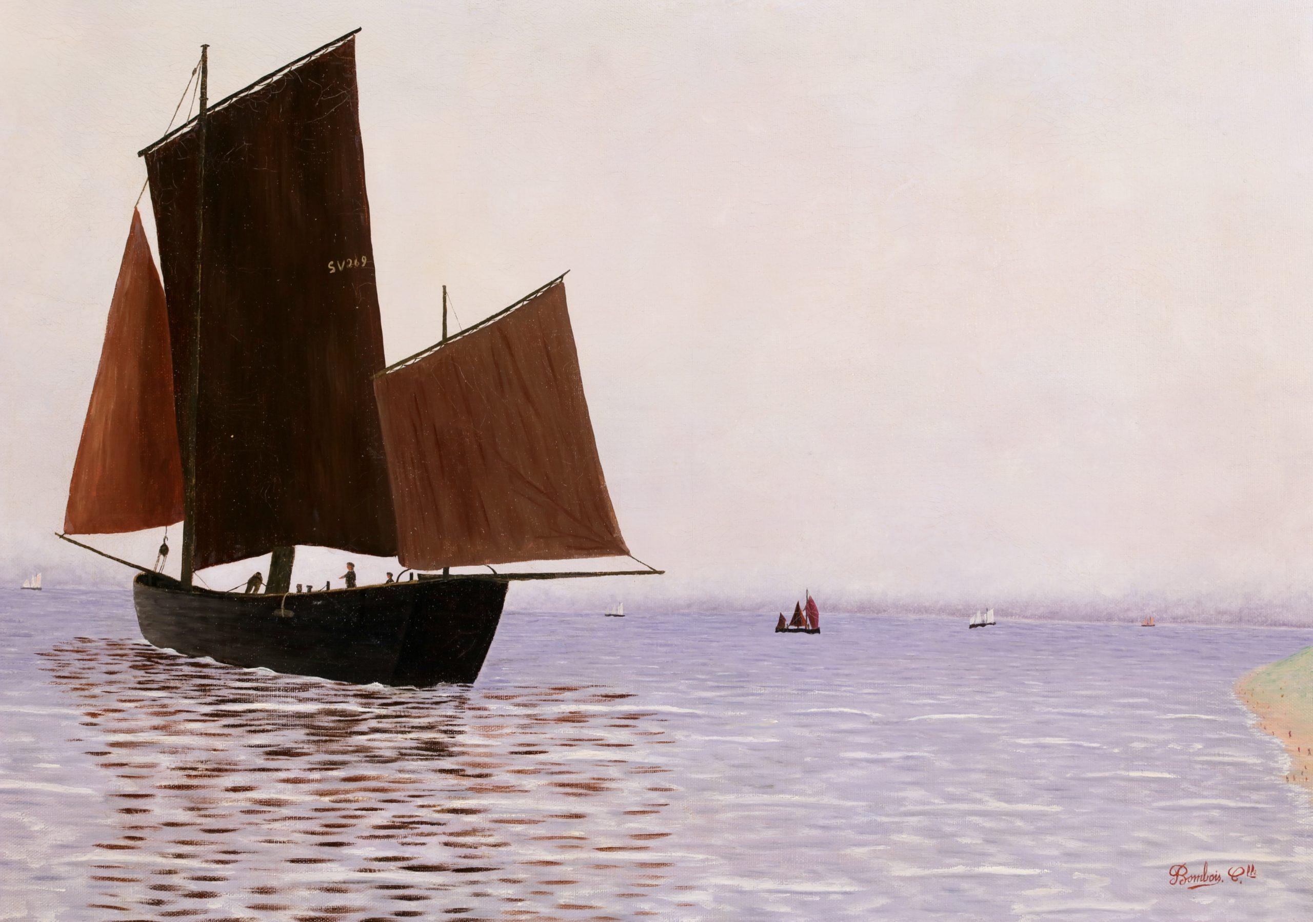 Bateaux sur la mer - Paesaggio marino naïf francese dipinto a olio da Camille Bombois in vendita 1